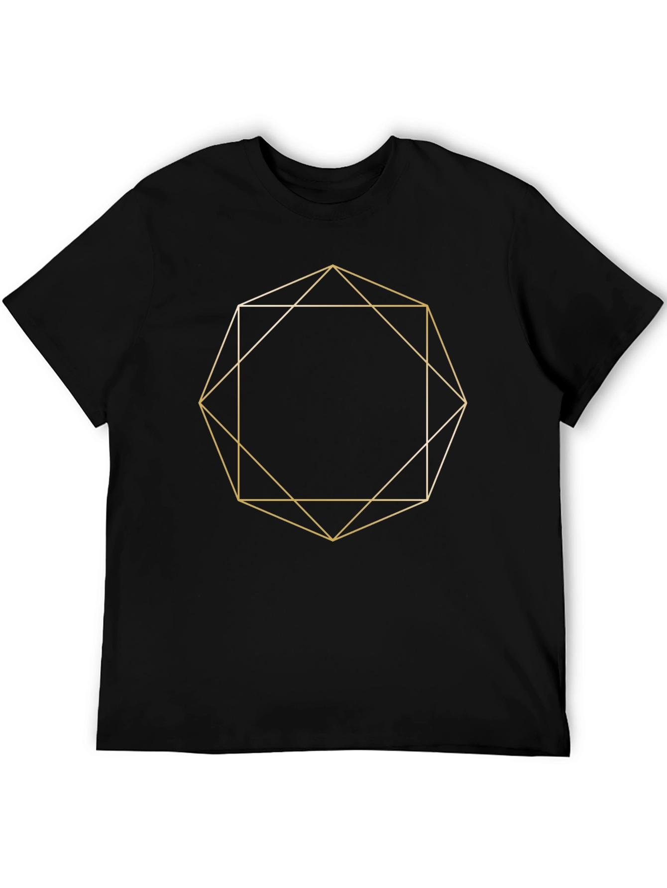 Geometric Gold Line Art Black T-Shirt