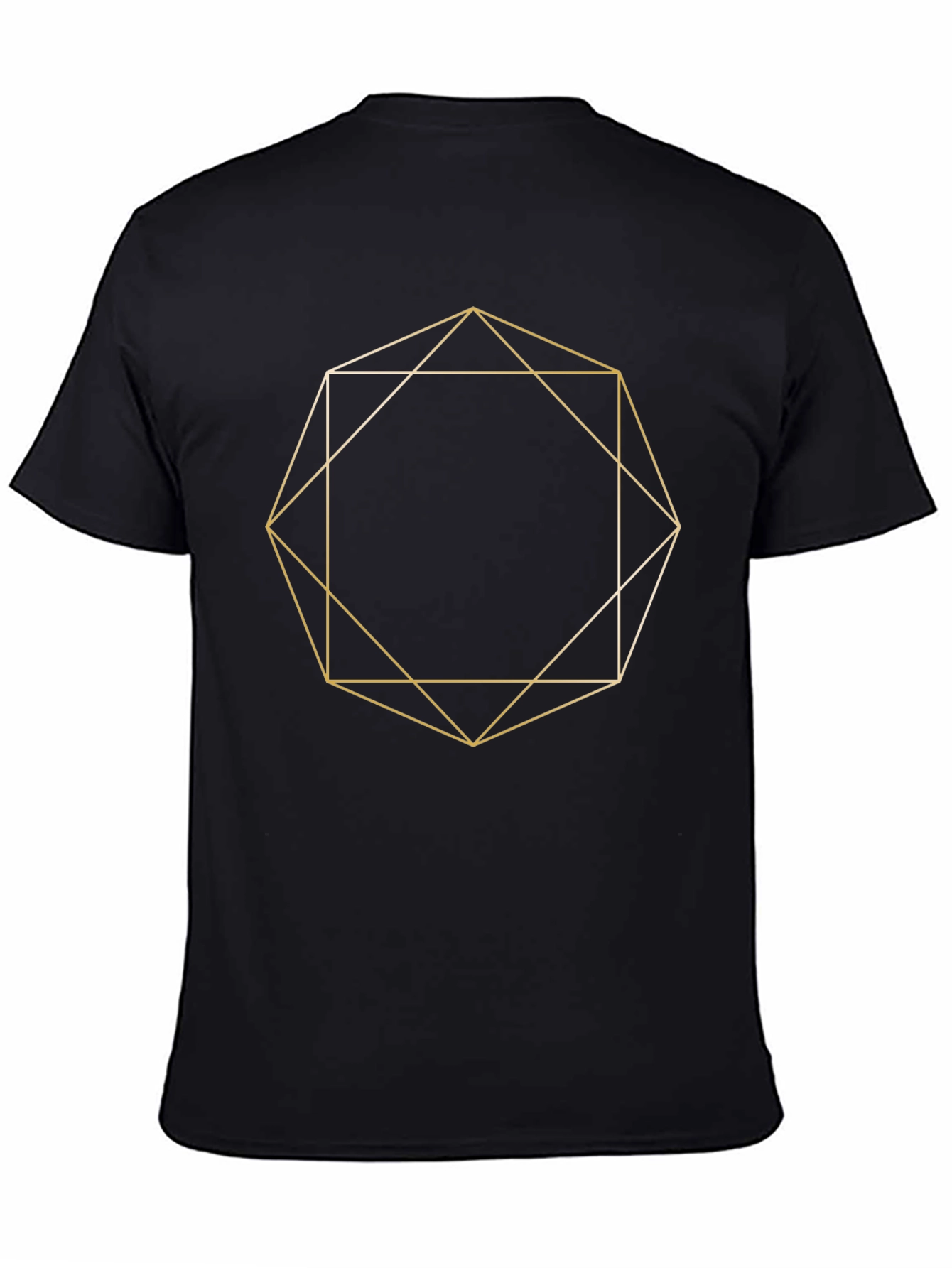 Geometric Gold Line Art Black T-Shirt