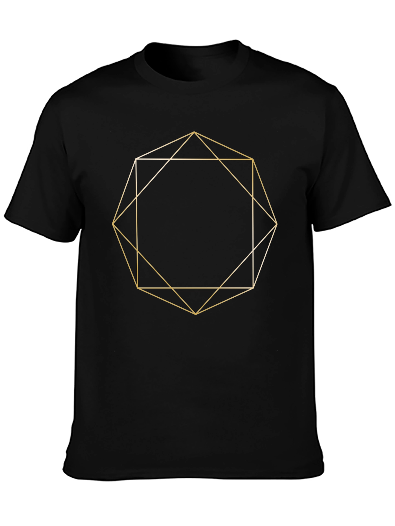 Geometric Gold Line Art Black T-Shirt