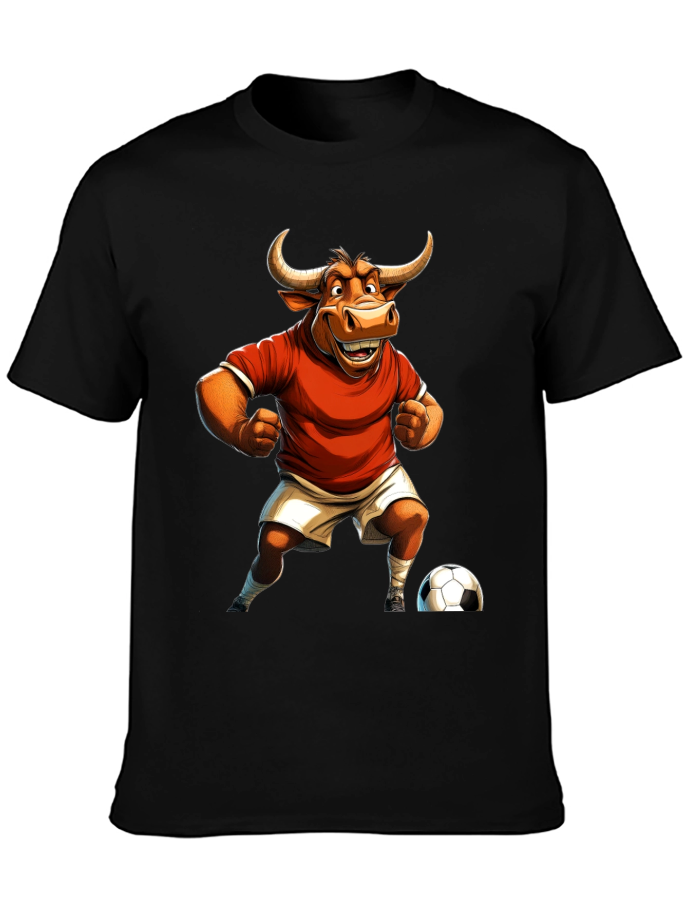 Bull Soccer Player Graphic Tee - Black