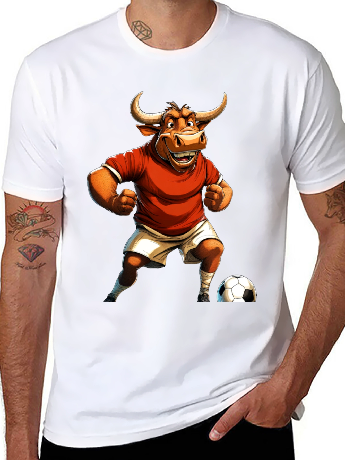 Bull Soccer Player Graphic Tee - Black