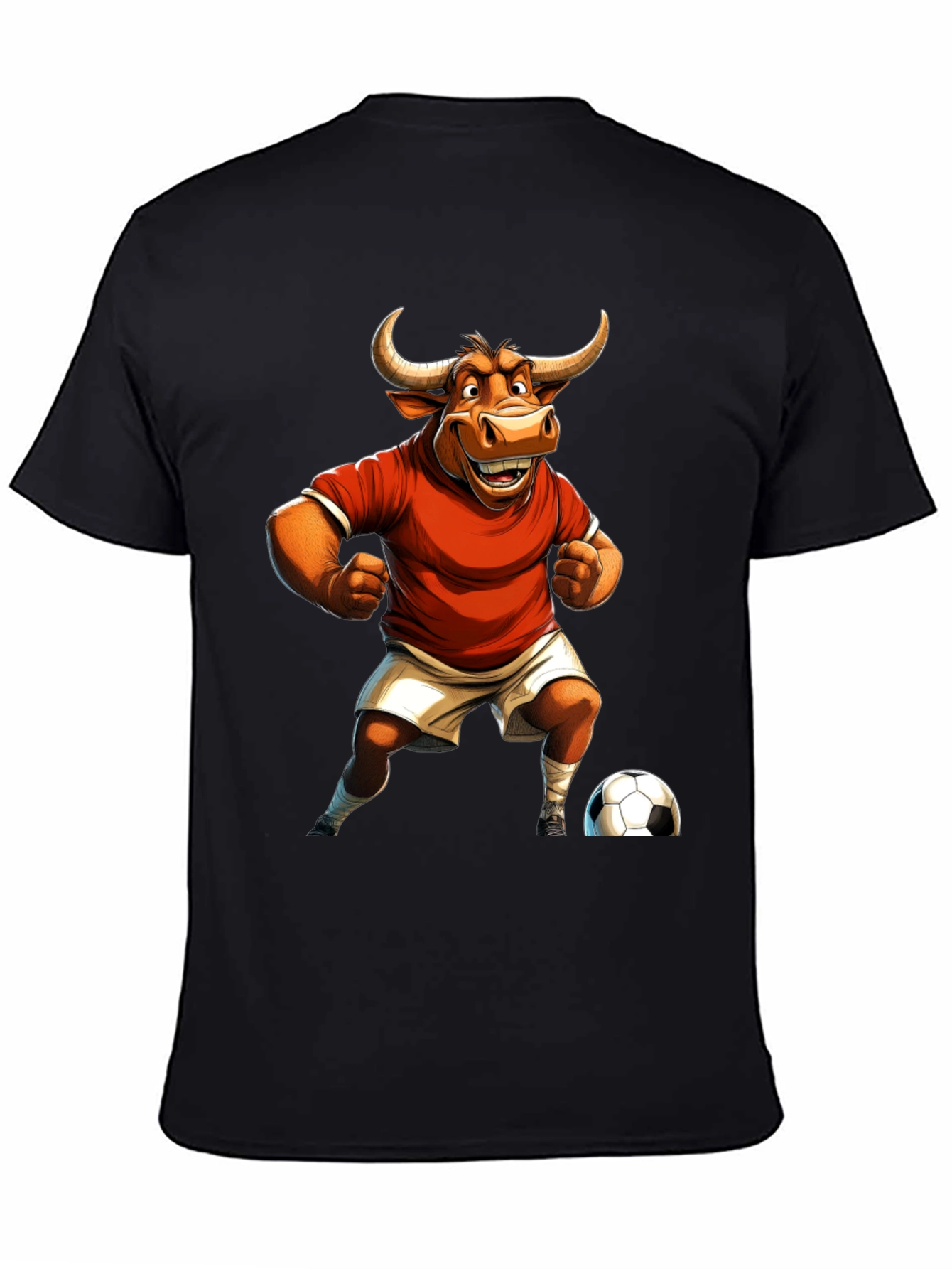 Bull Soccer Player Graphic Tee - Black