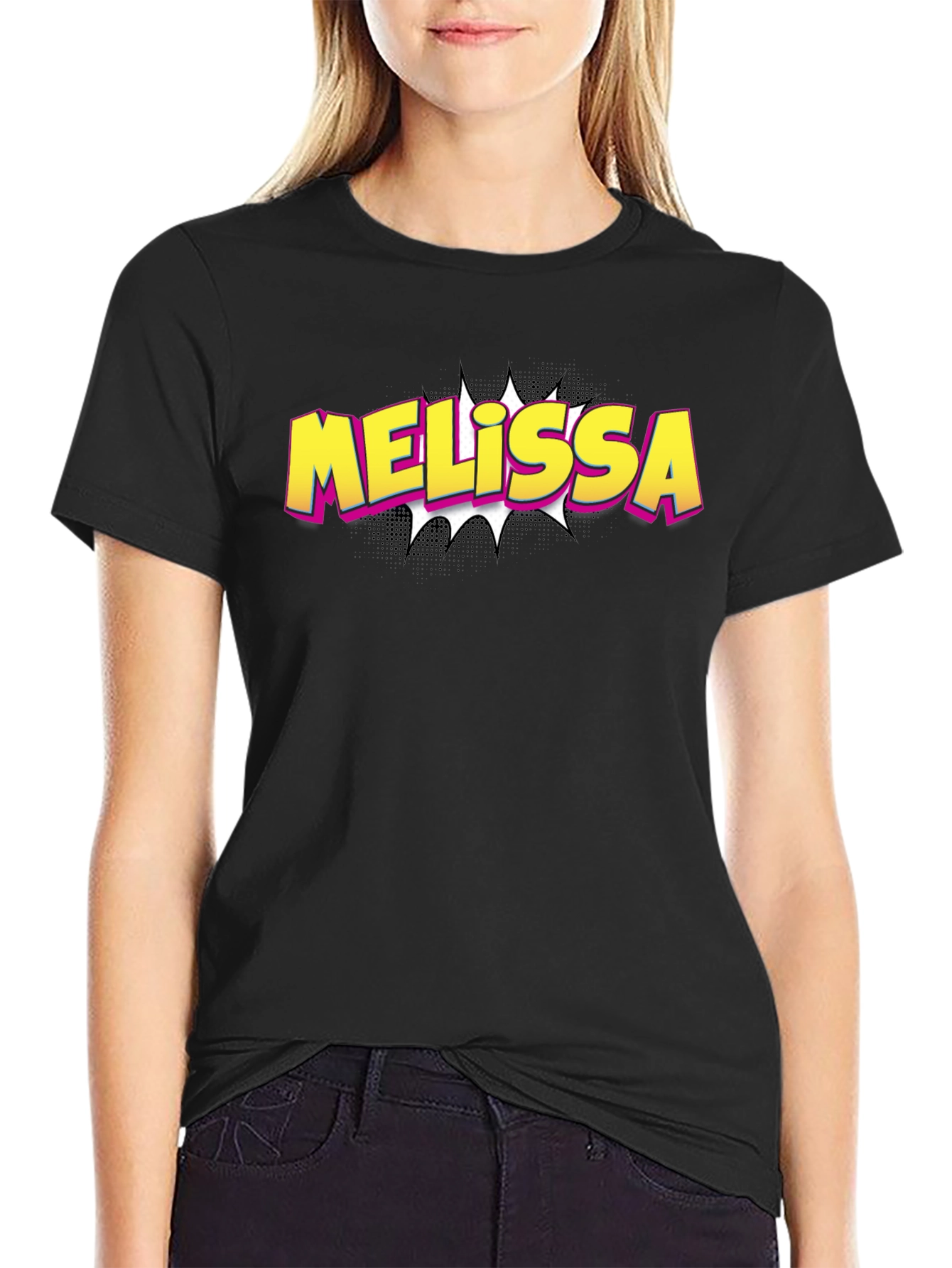 Melissa Comic Style Graphic Tee - Black Cotton Blend