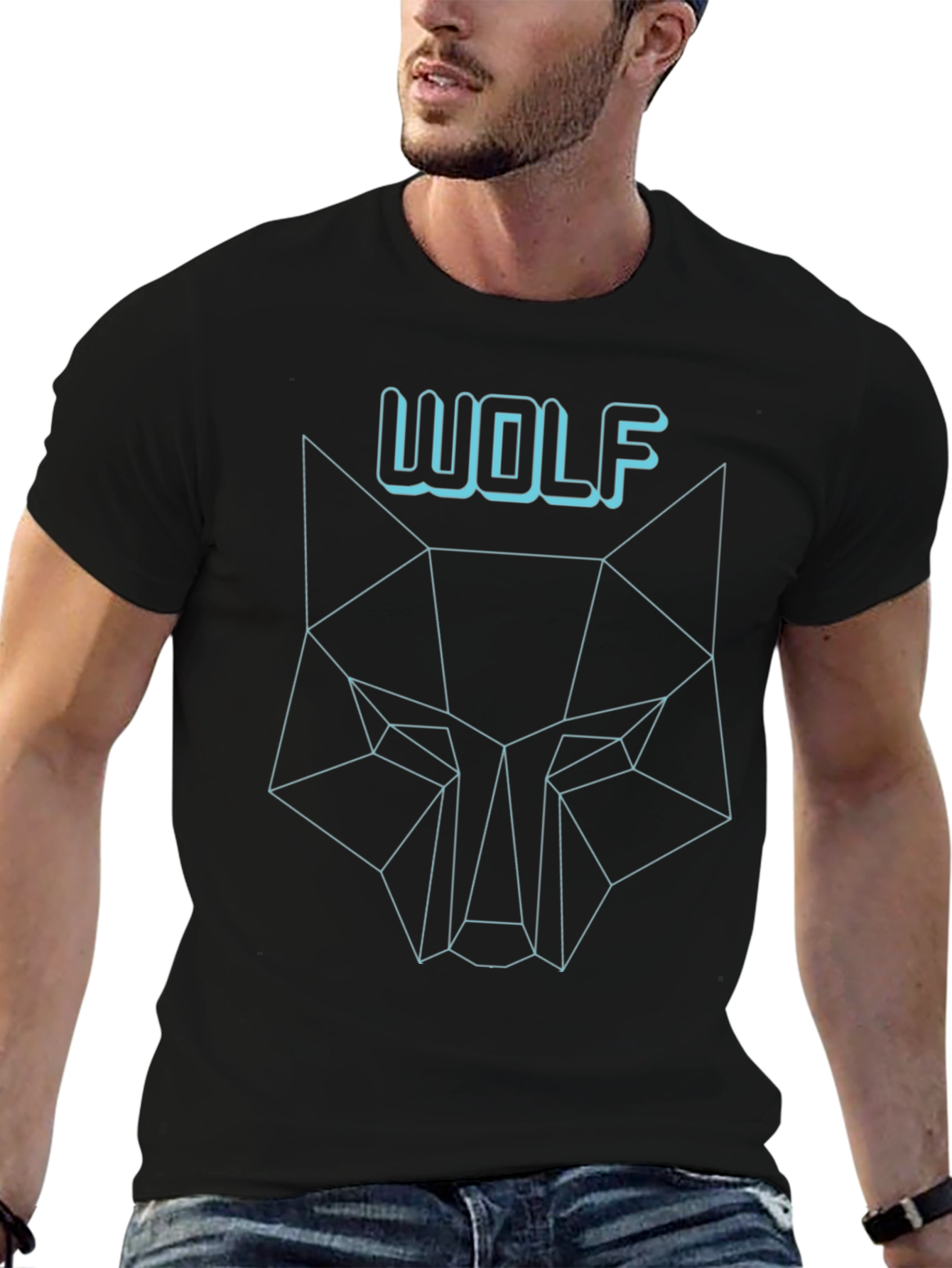 Geometric Wolf Graphic Tee - Modern Mens Shirt