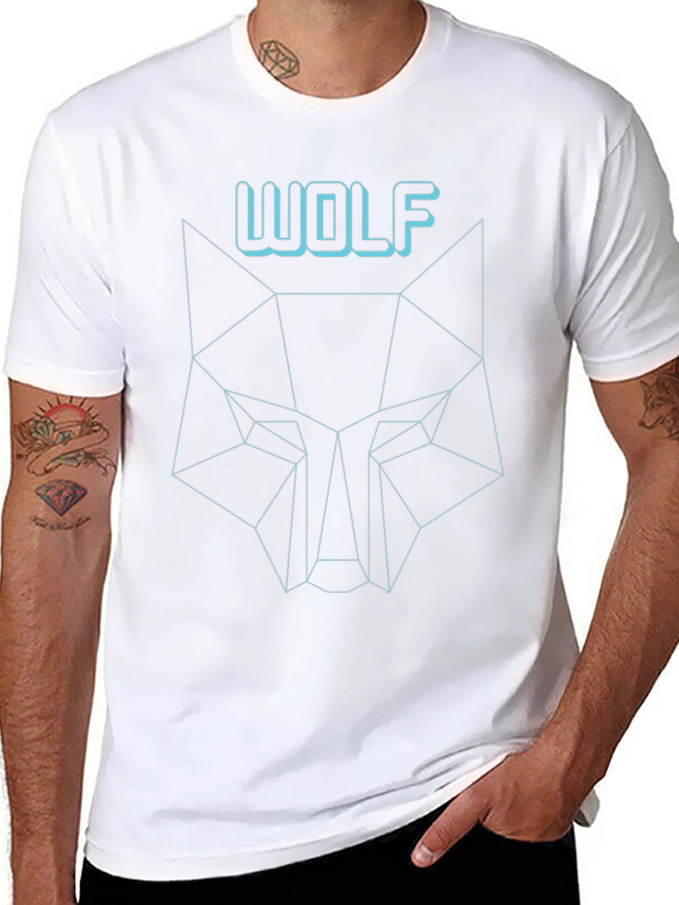 Geometric Wolf Graphic Tee - Modern Mens Shirt