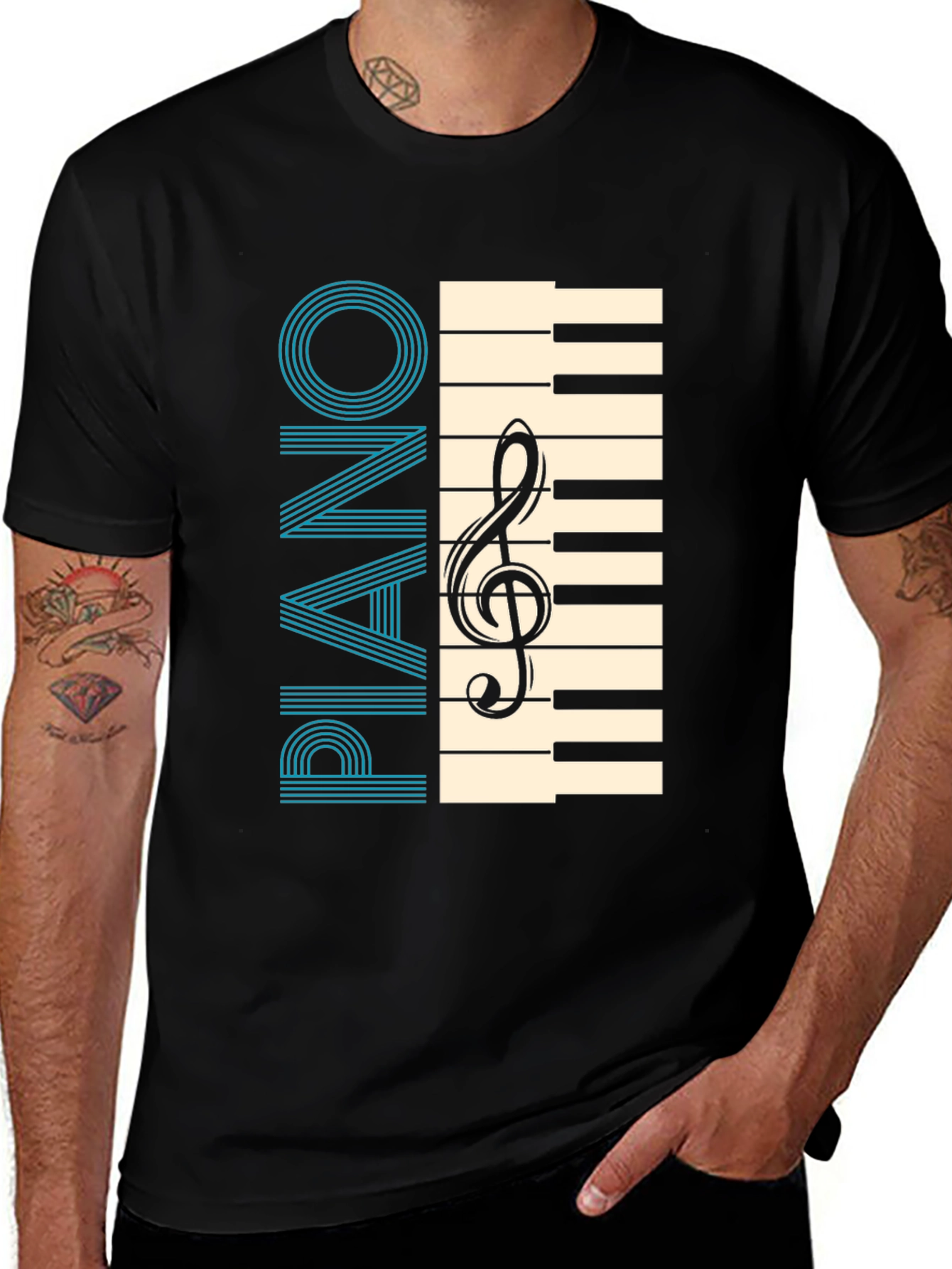 Piano Keys & Clef Graphic T-Shirt - Musicians Style