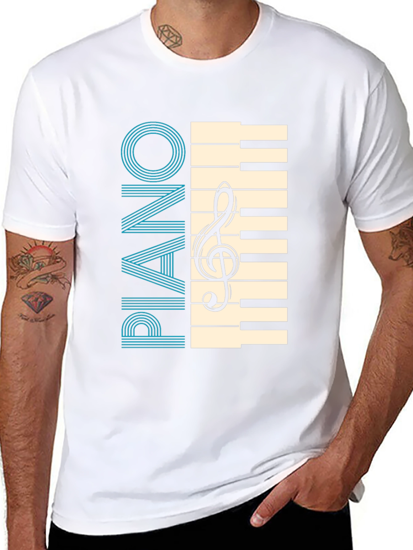 Piano Keys & Clef Graphic T-Shirt - Musicians Style