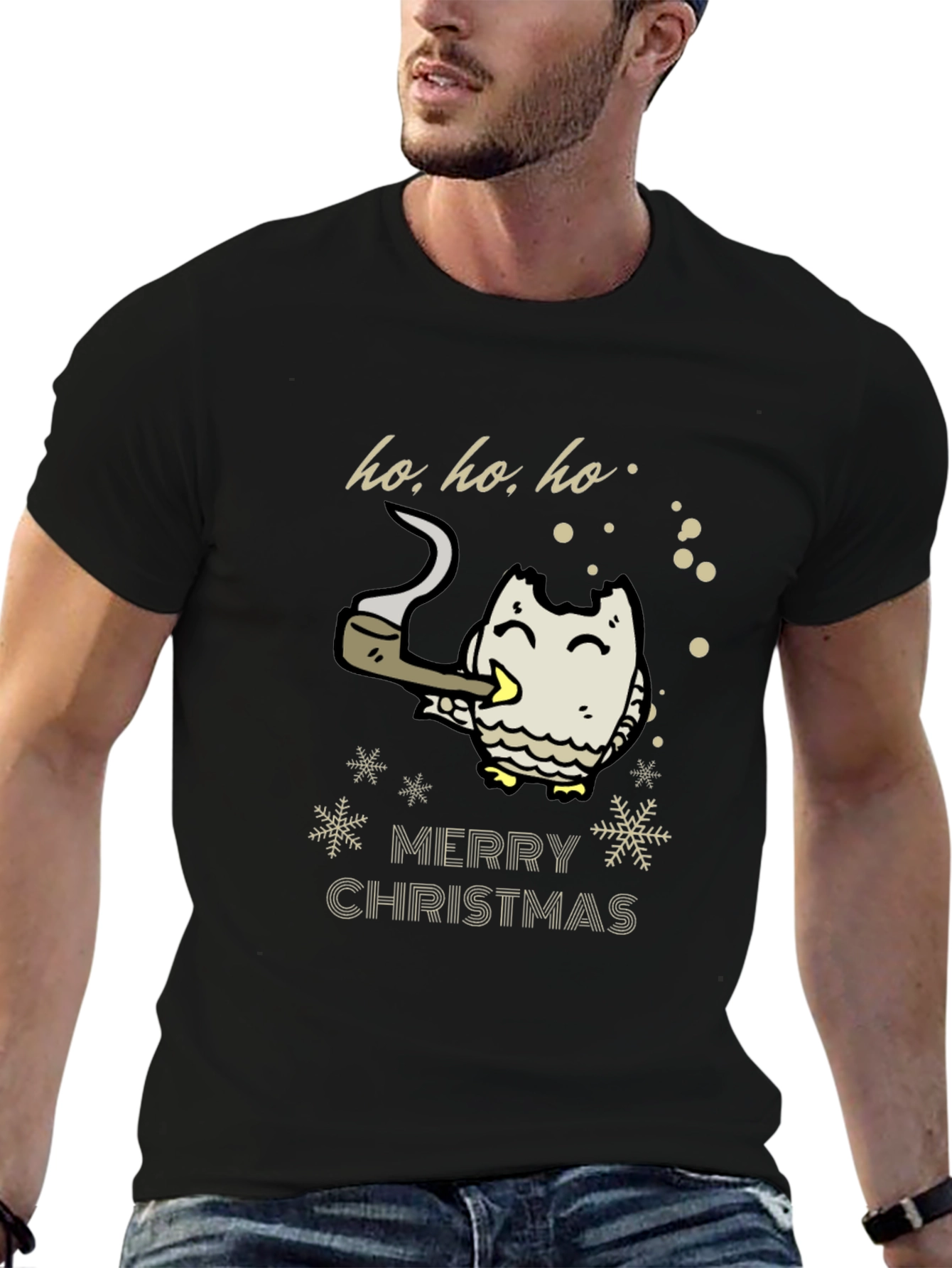 Merry Christmas Owl Smoking Pipe T-Shirt