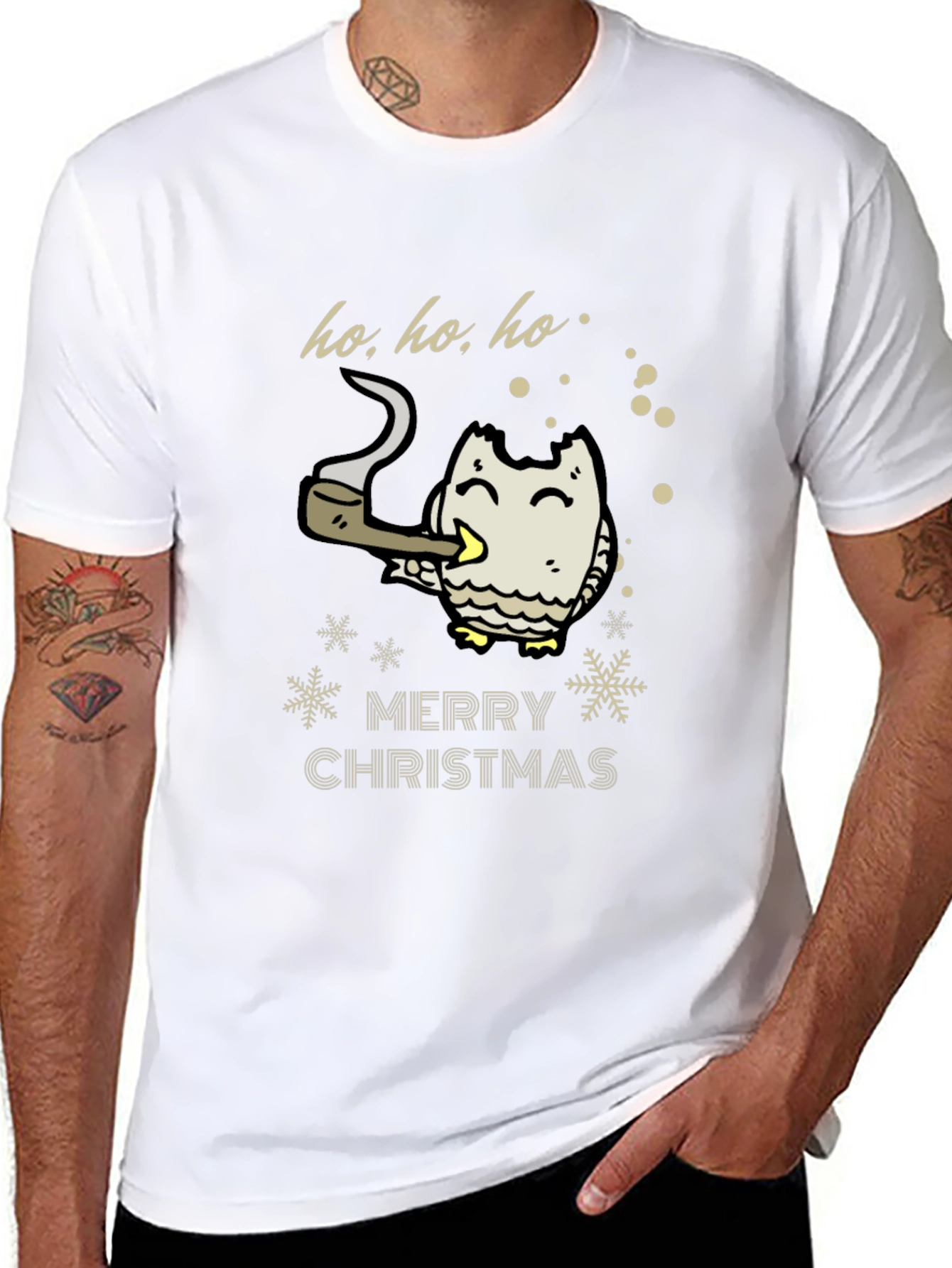 Merry Christmas Owl Smoking Pipe T-Shirt