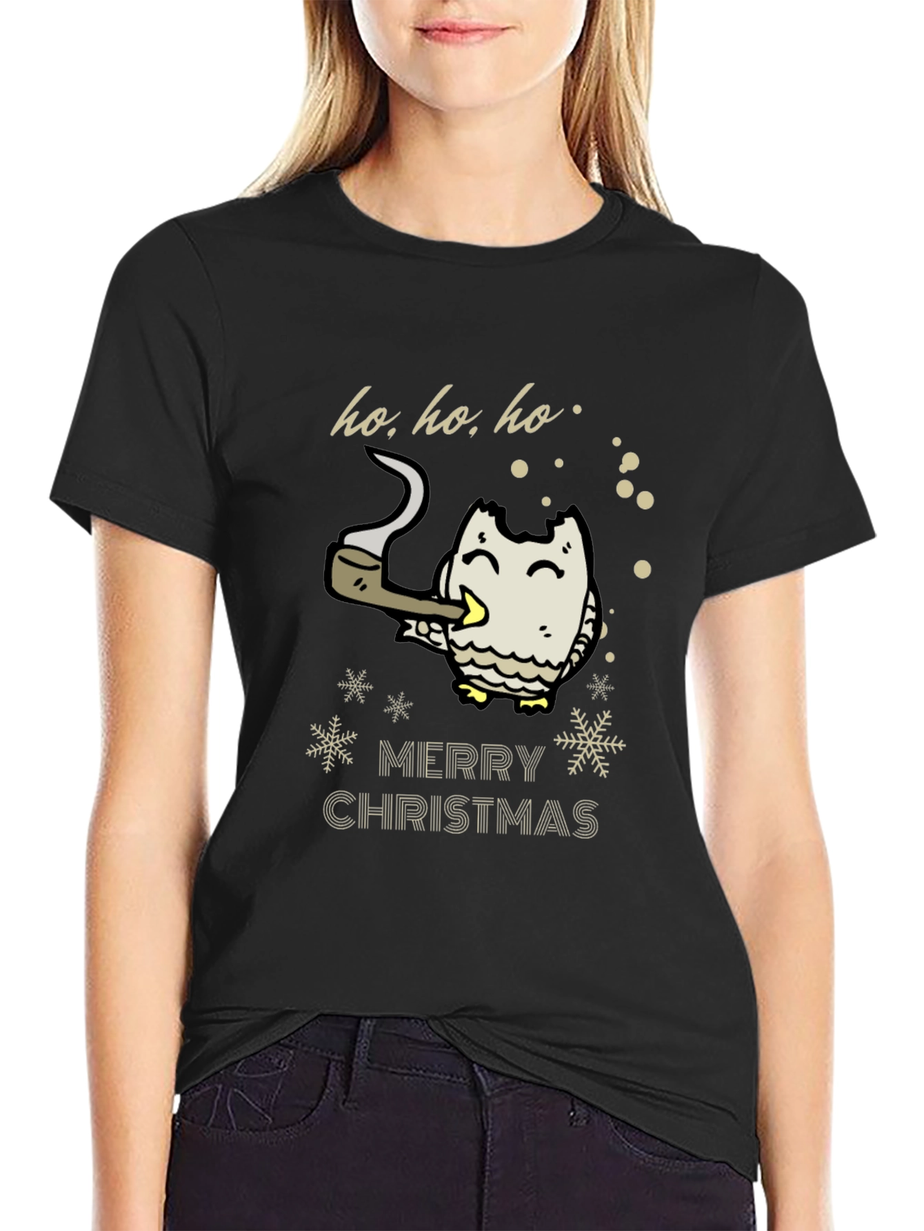 Merry Christmas Owl Smoking Pipe T-Shirt