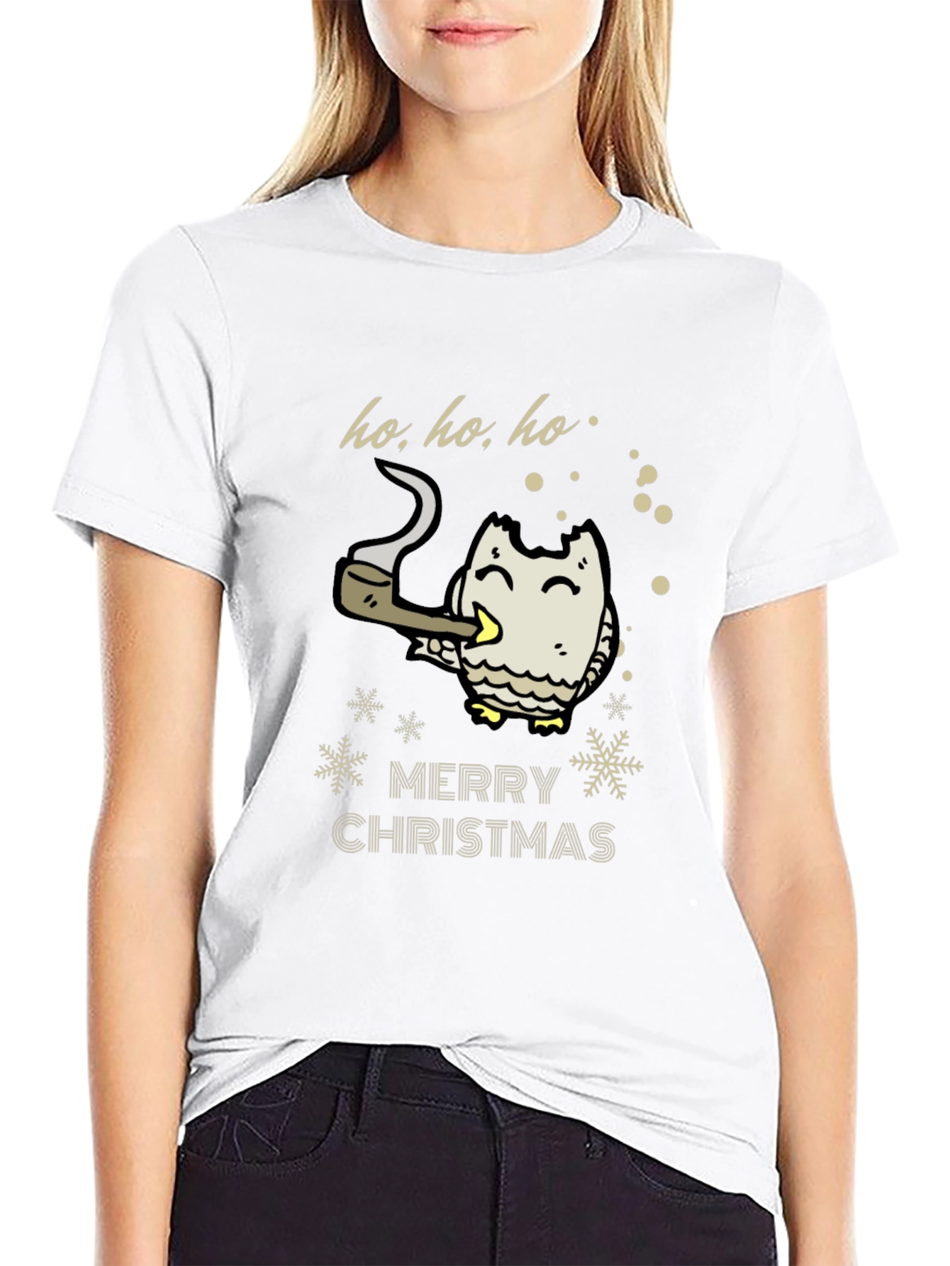 Merry Christmas Owl Smoking Pipe T-Shirt