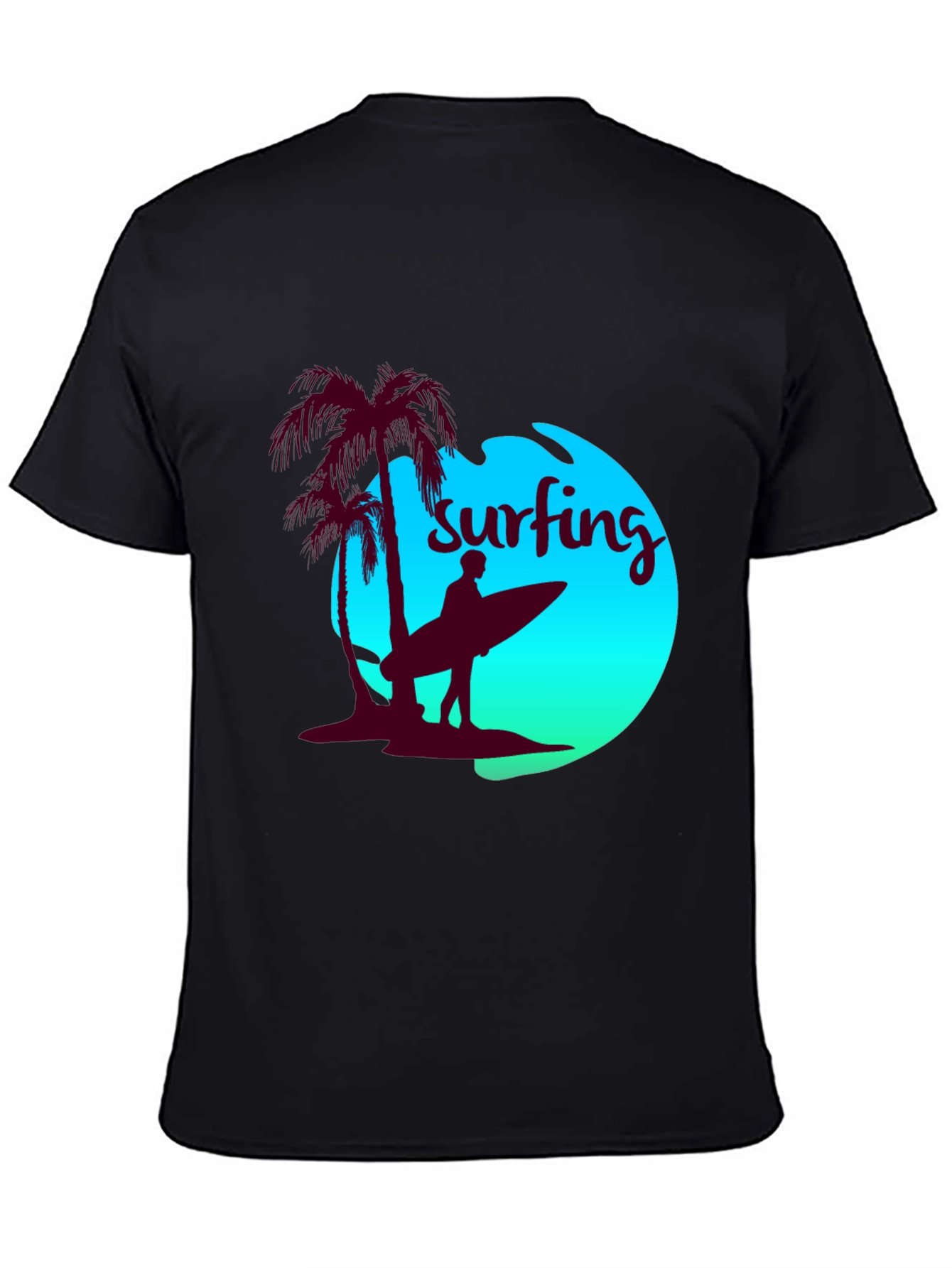 Surfing T-Shirt - Palm Tree Beach Design