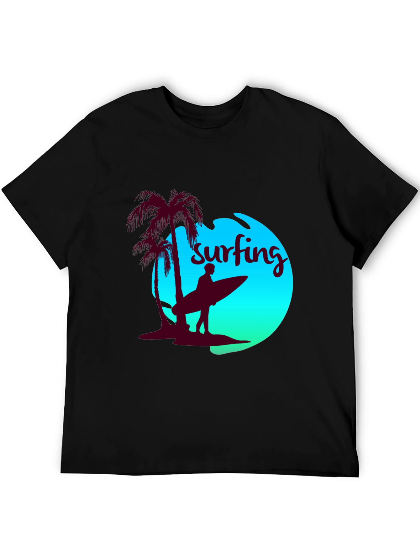 Surfing T-Shirt - Palm Tree Beach Design
