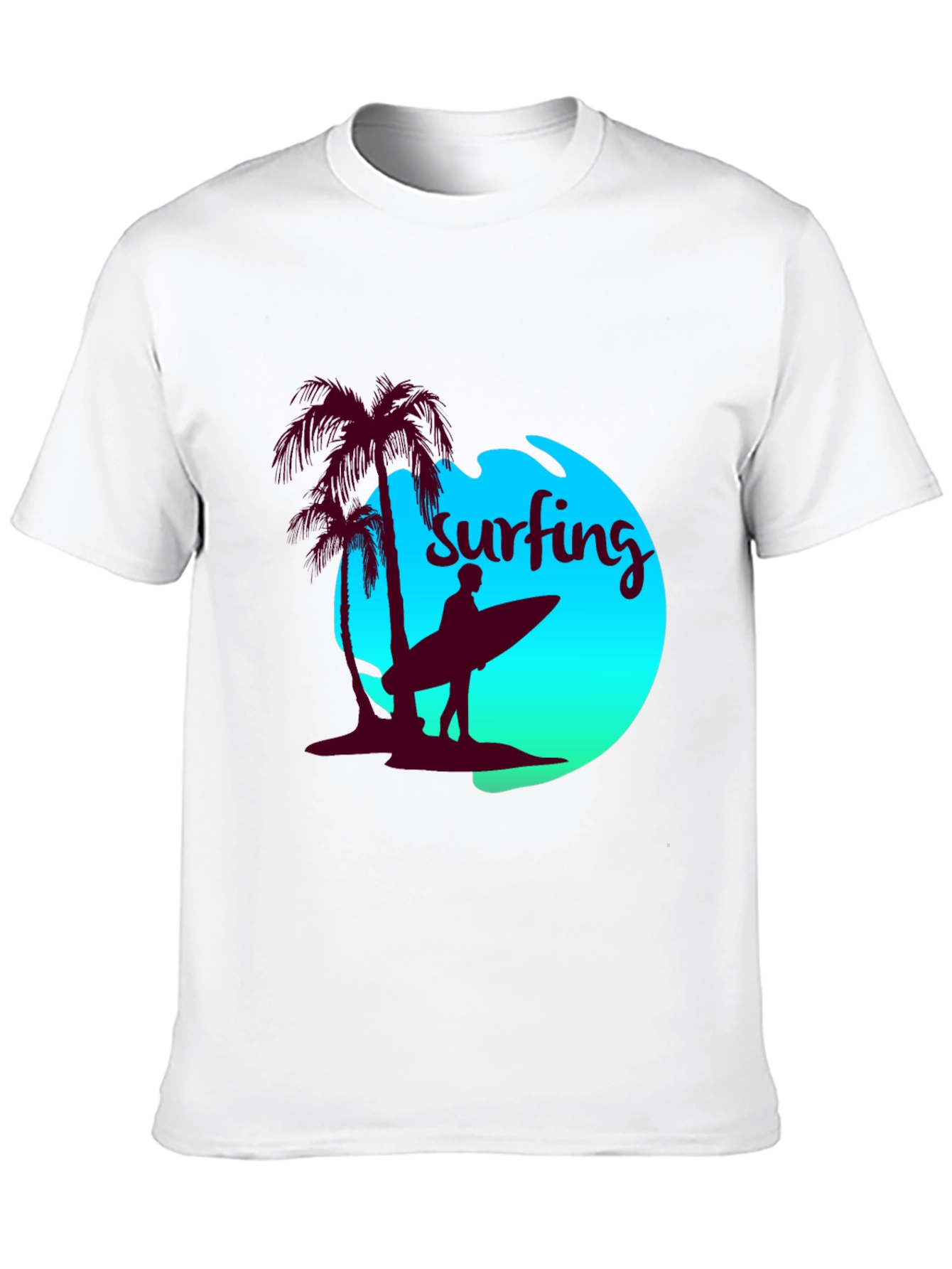 Surfing T-Shirt - Palm Tree Beach Design