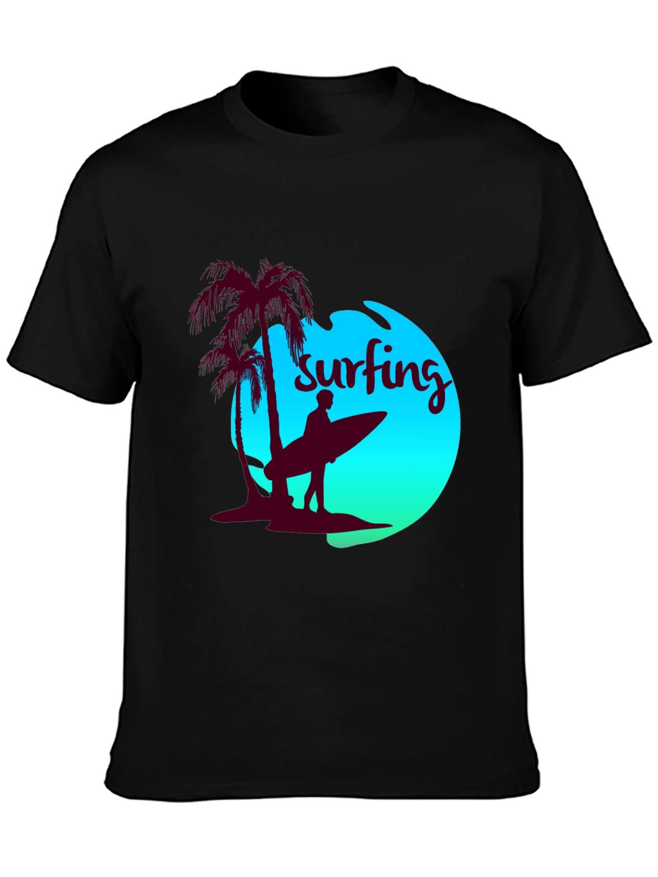 Surfing T-Shirt - Palm Tree Beach Design