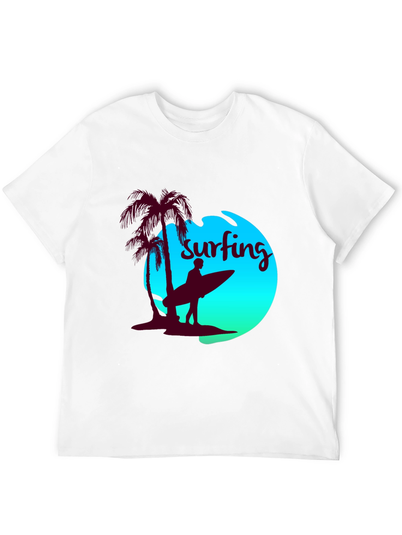 Surfing T-Shirt - Palm Tree Beach Design