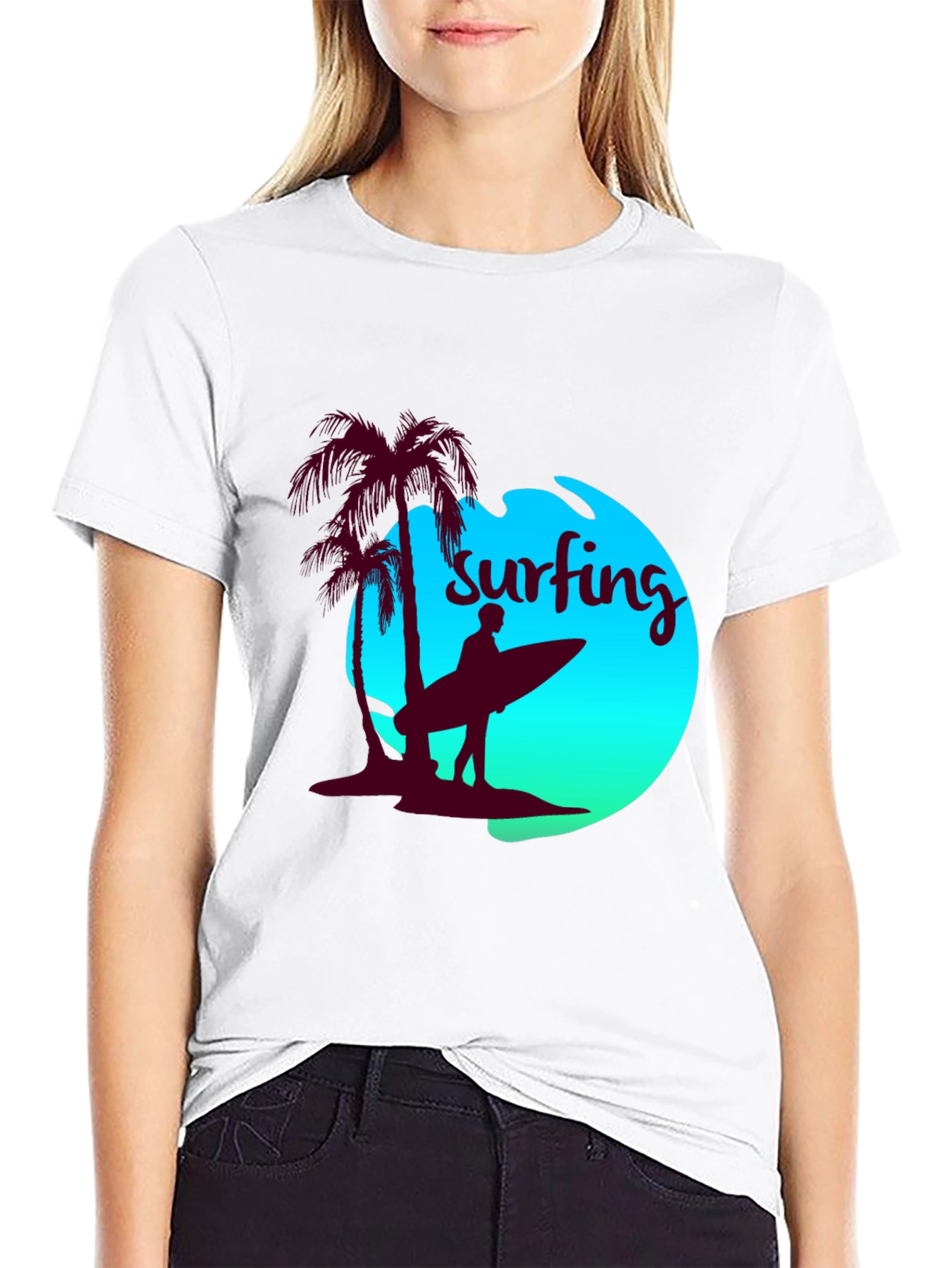 Surfing T-Shirt - Palm Tree Beach Design