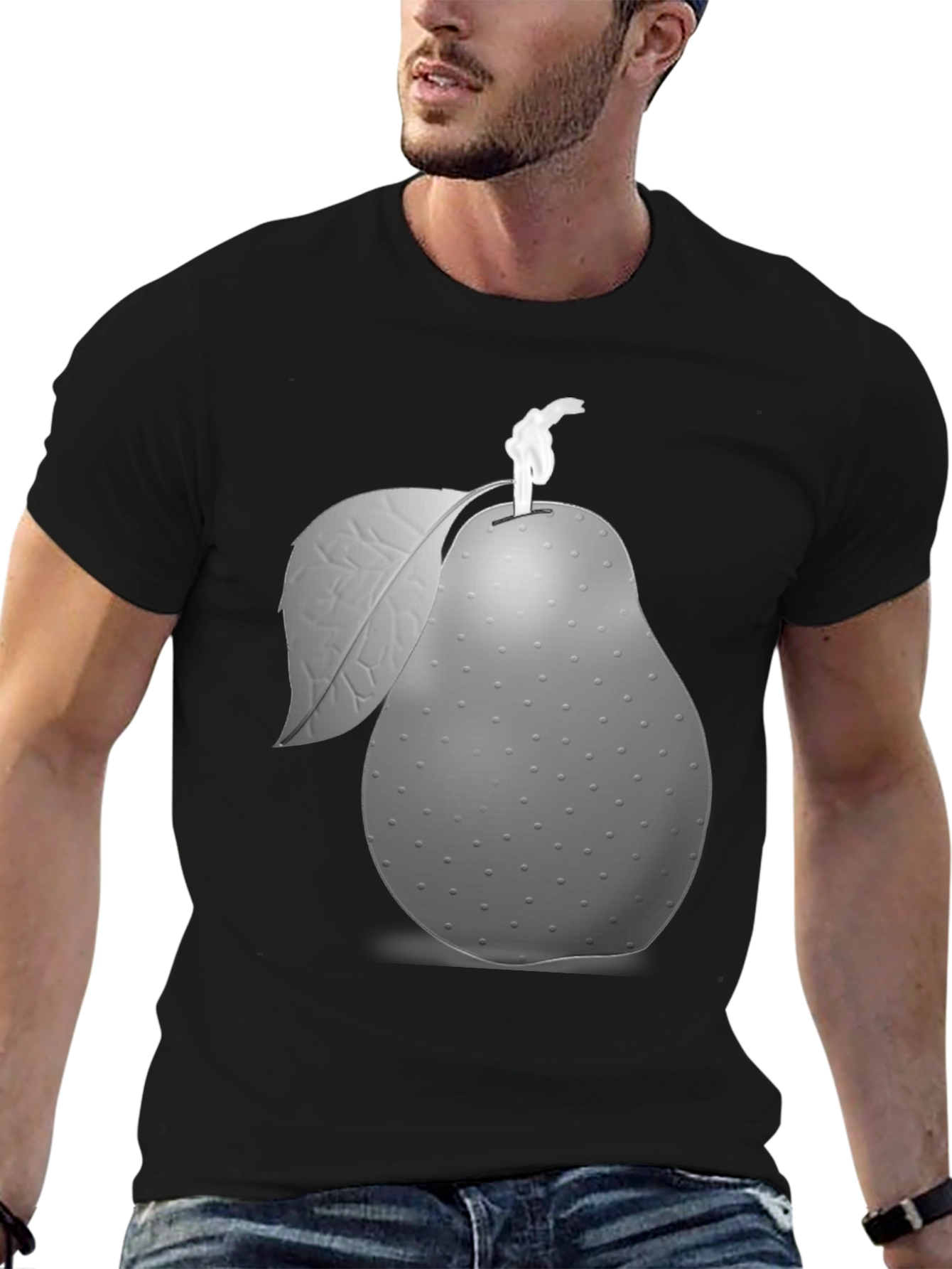 Unique Pear Graphic Black T-Shirt