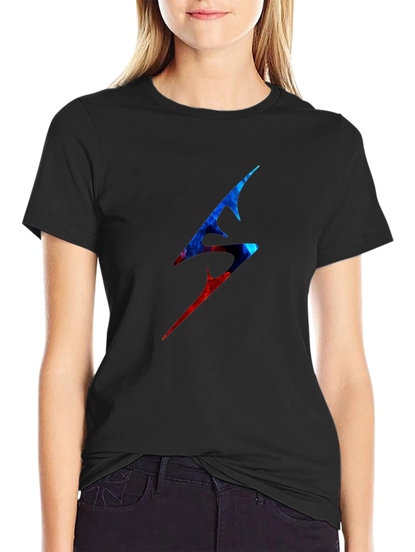 Edgy Lightning Bolt Graphic Tee - Black