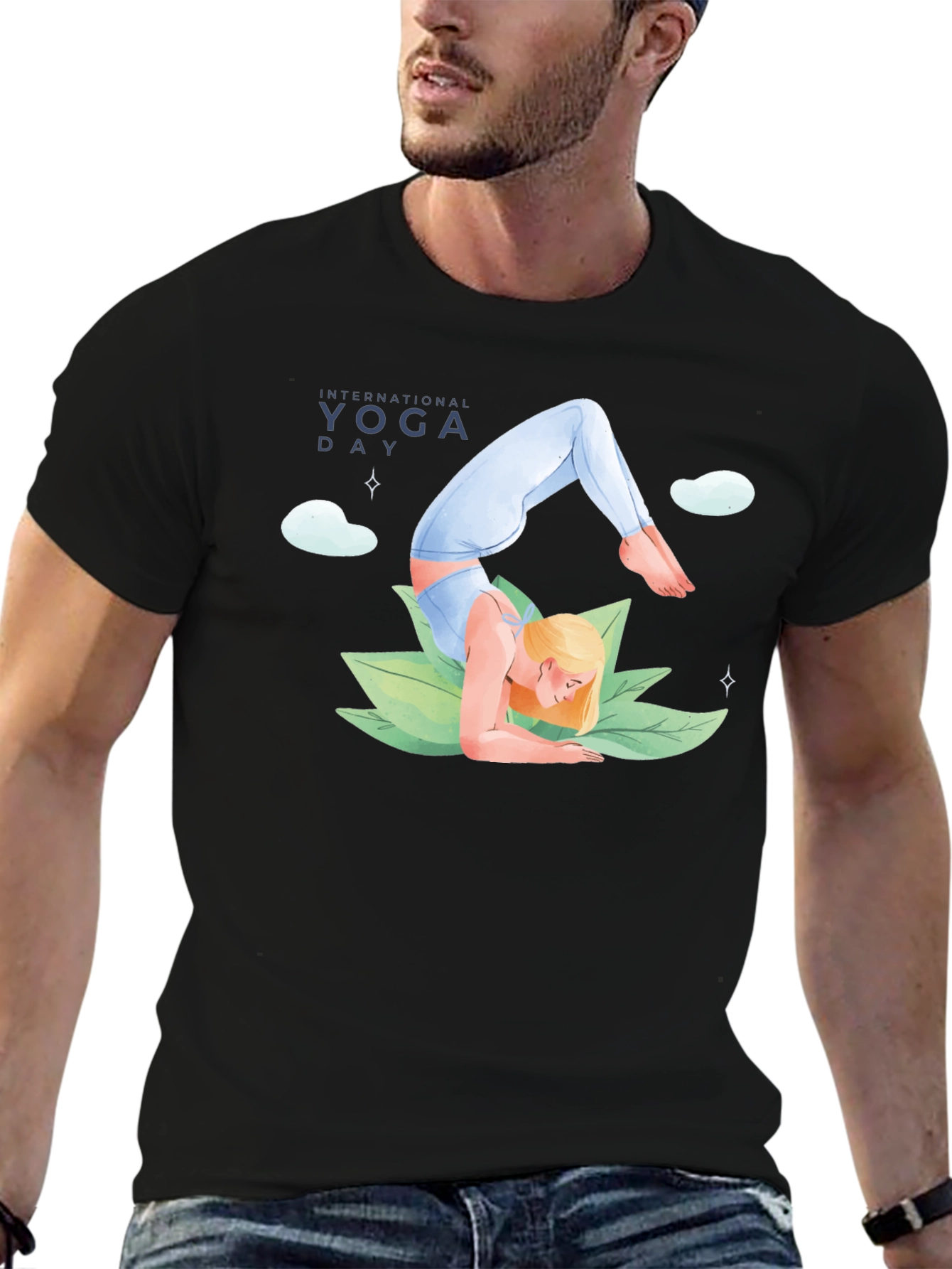 Yoga Day Graphic Tee - Black Cotton