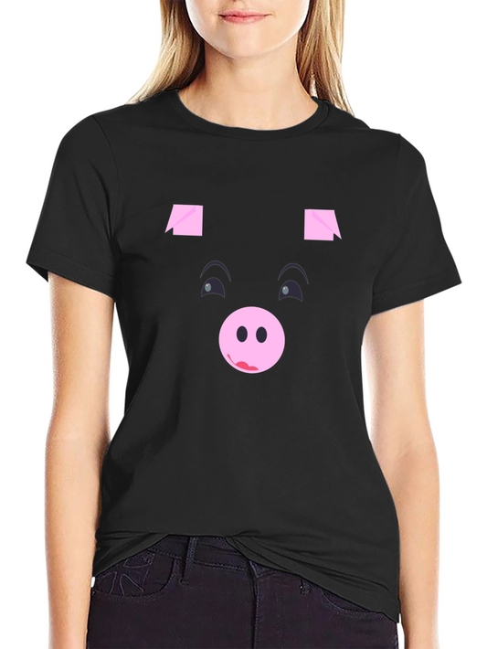 Funny Pig Face Black Graphic T-Shirt