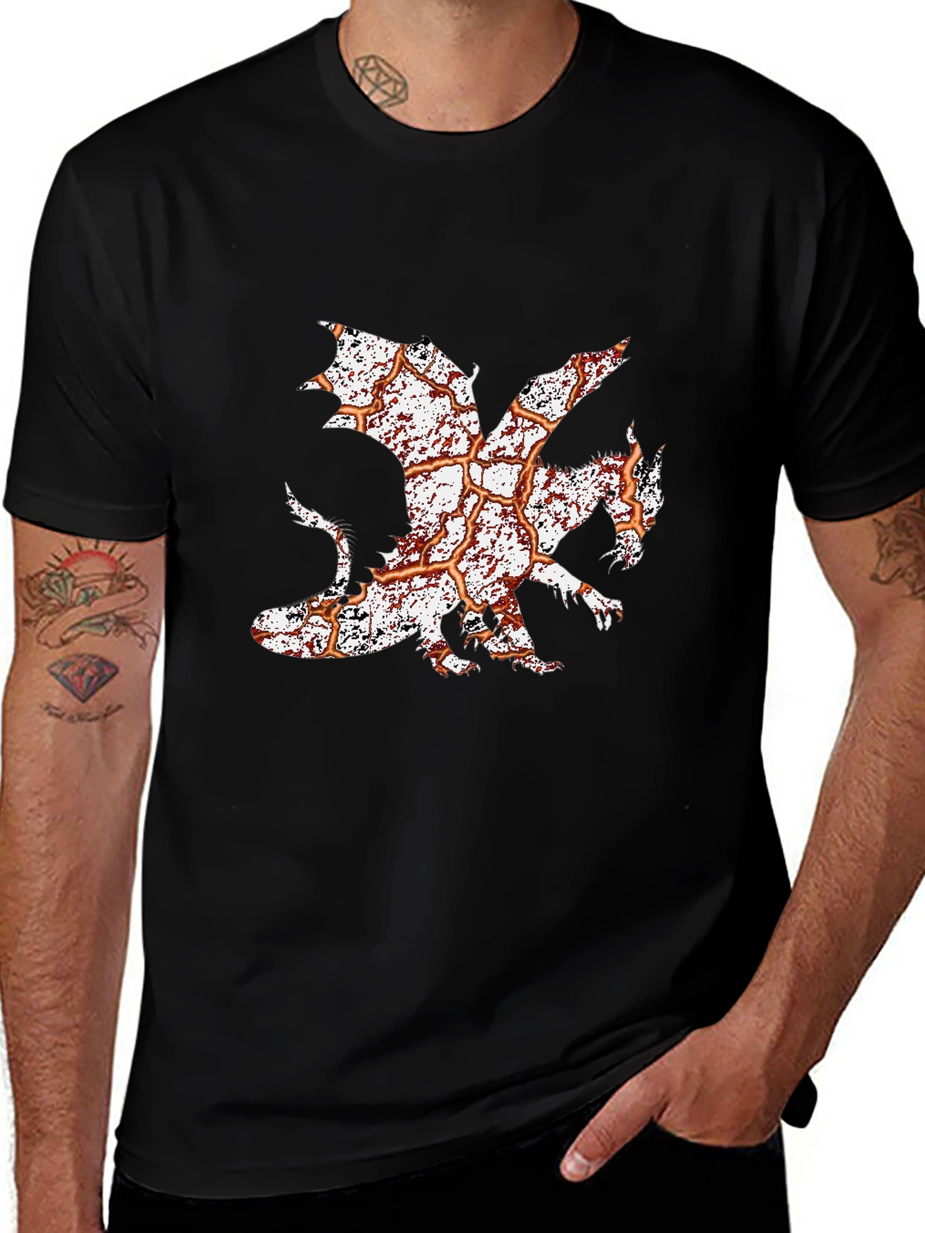Dragon Graphic Print Tee - Mens Black T-Shirt
