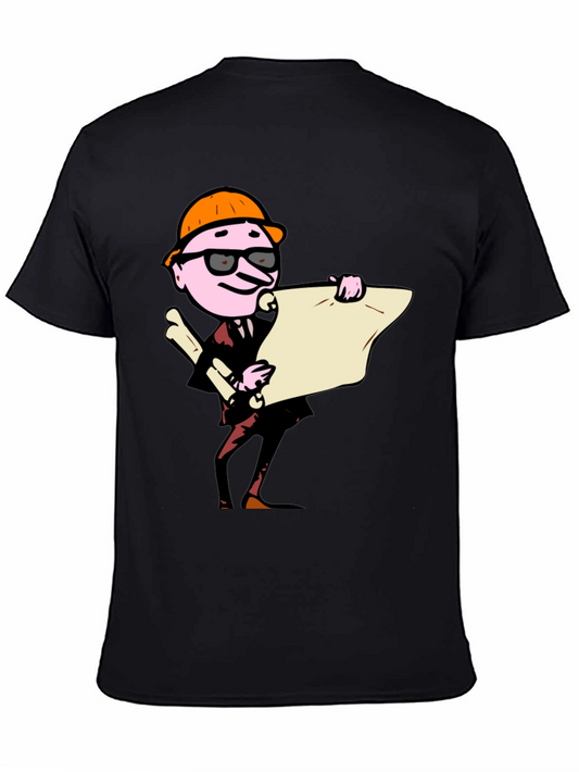 Architect Cartoon Graphic Tee - Black Cotton T-Shirt