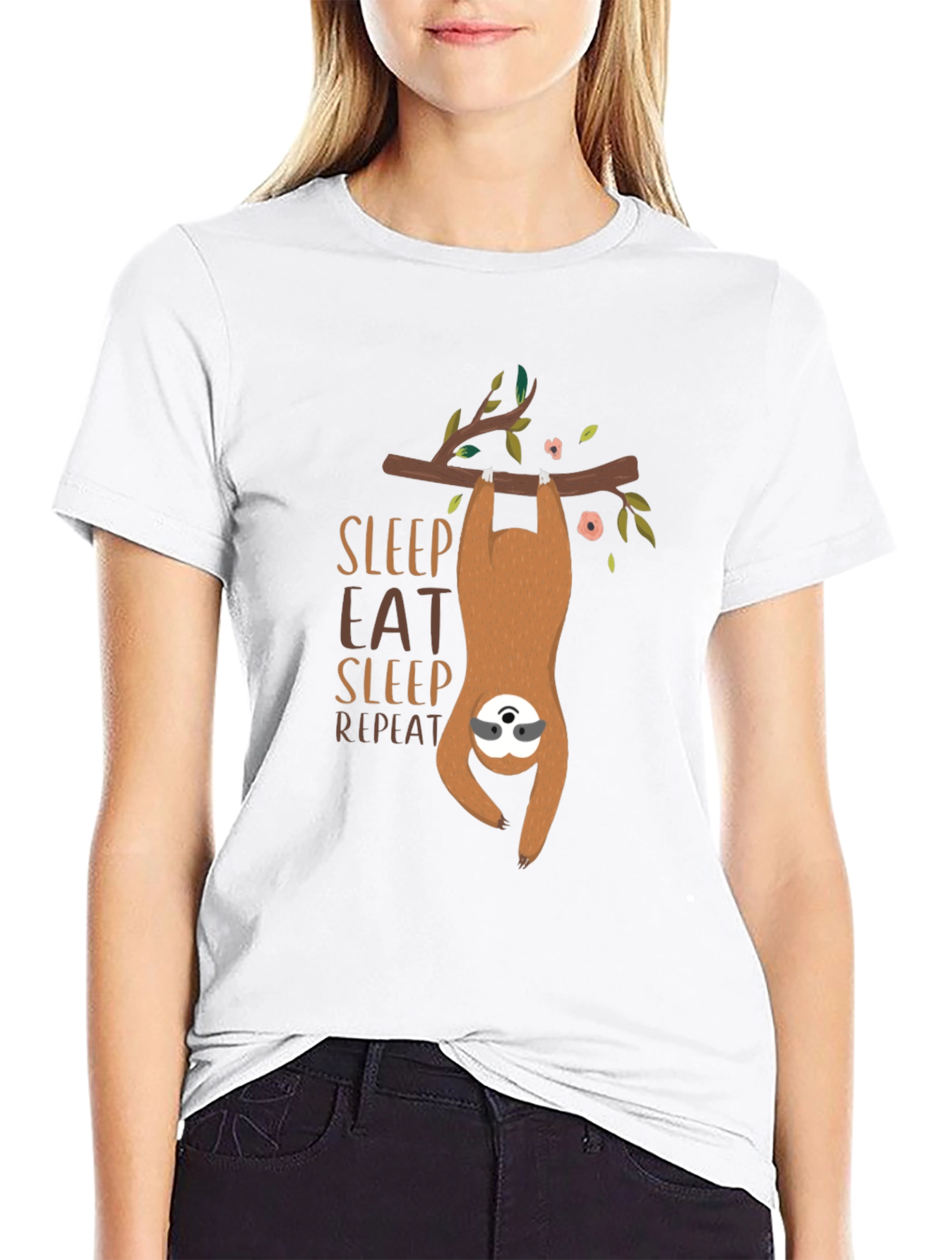 Sloth Sleep Eat Repeat Graphic T-Shirt