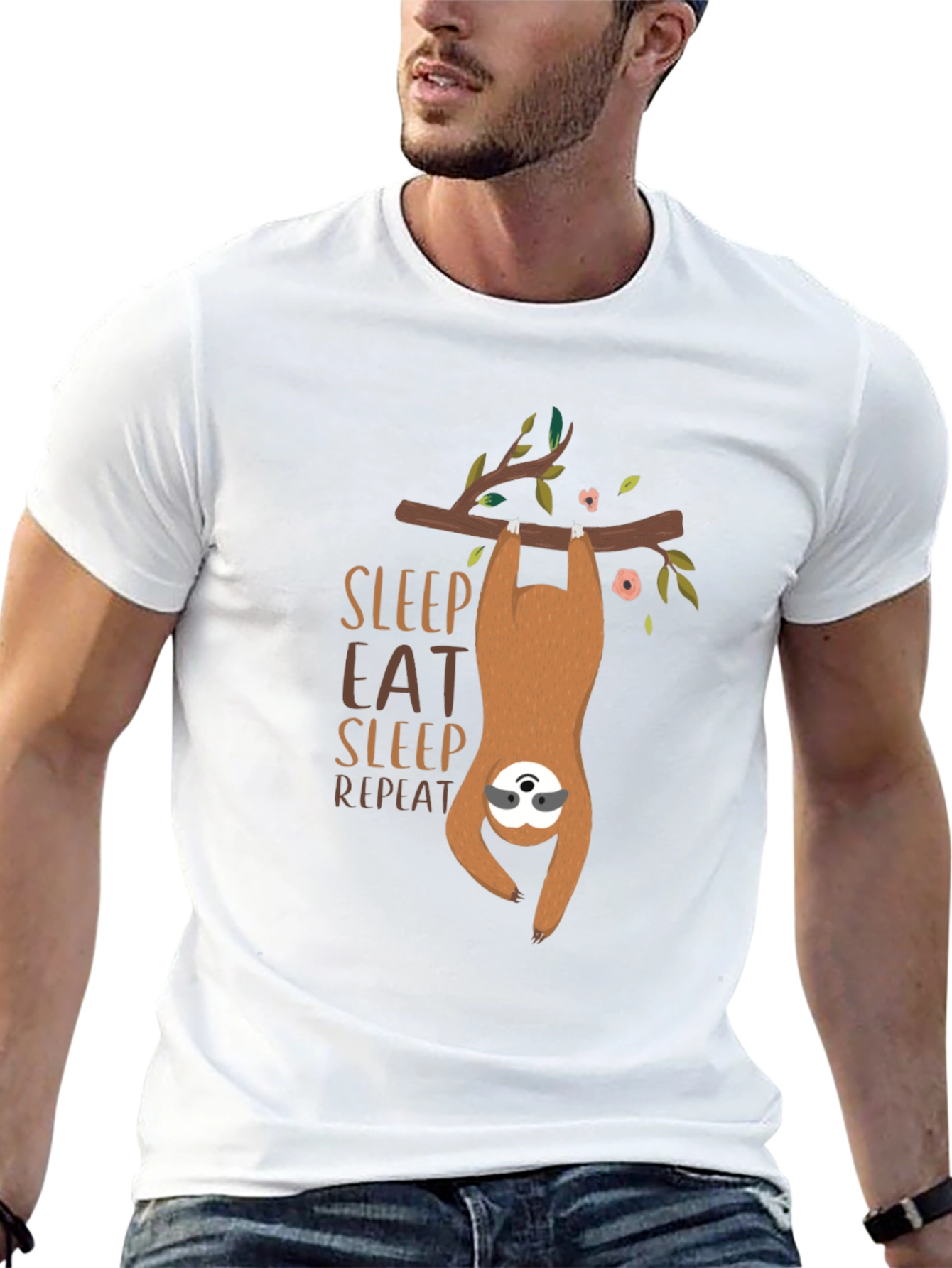 Sloth Sleep Eat Repeat Graphic T-Shirt