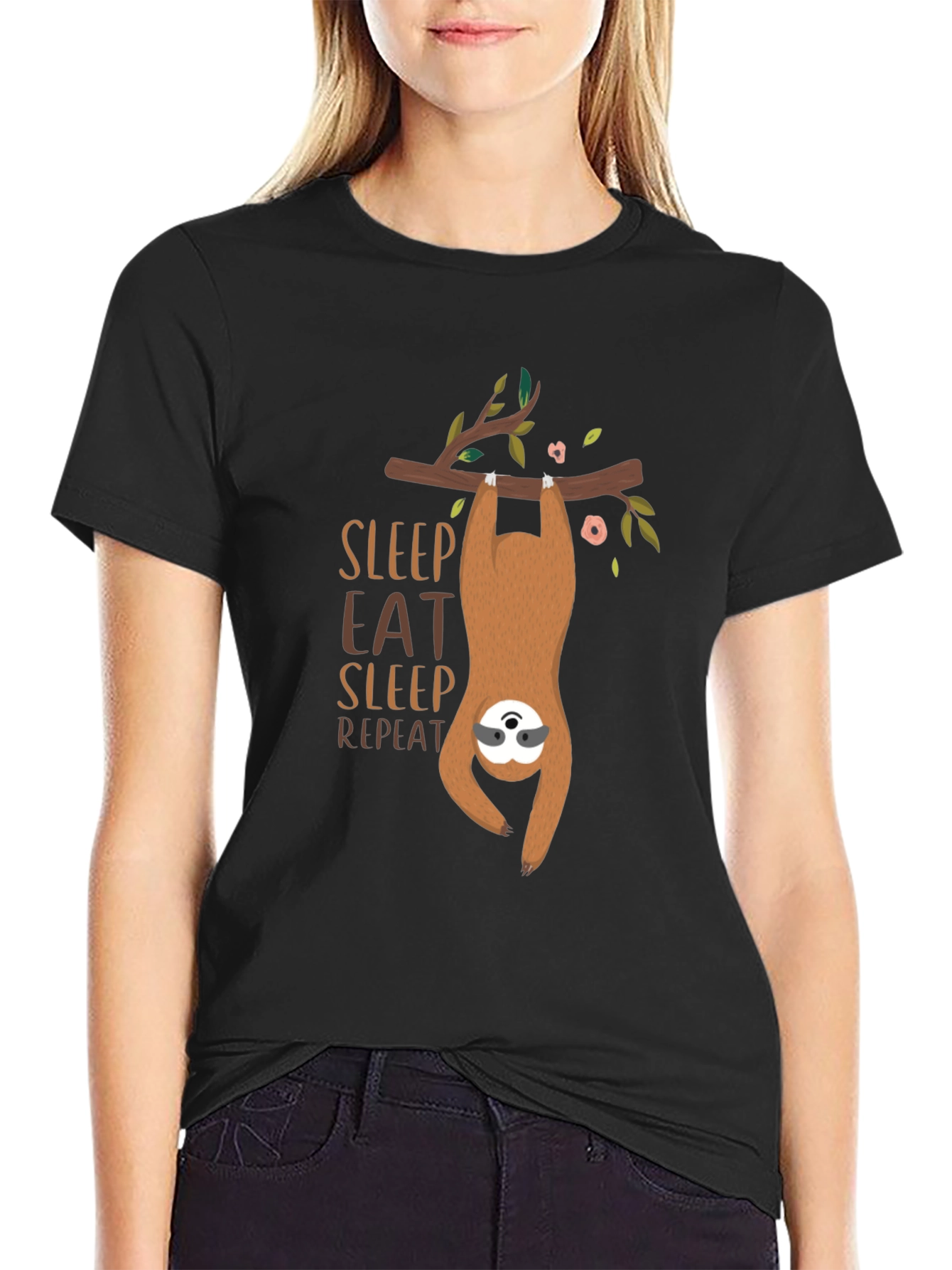 Sloth Sleep Eat Repeat Graphic T-Shirt