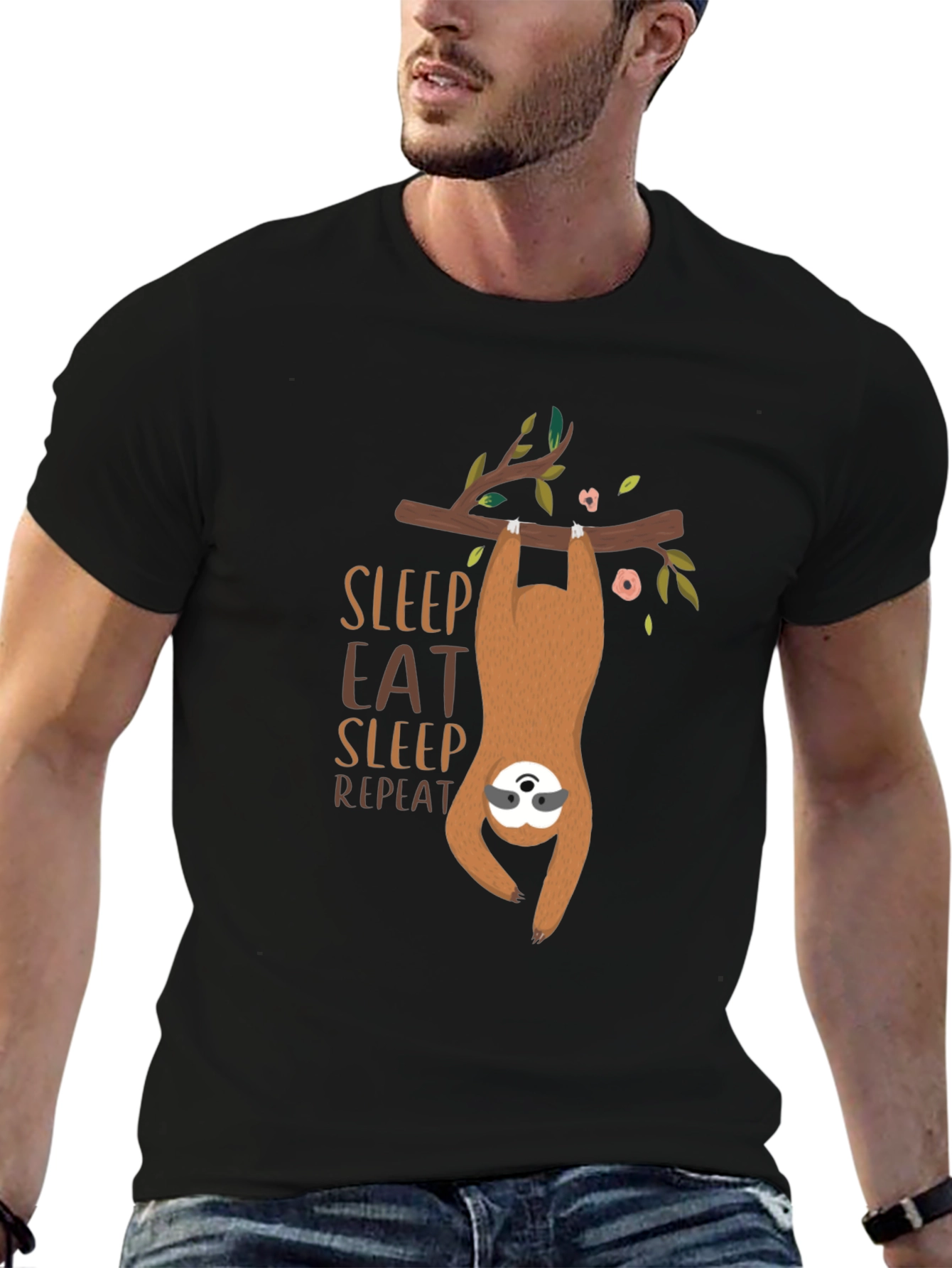 Sloth Sleep Eat Repeat Graphic T-Shirt