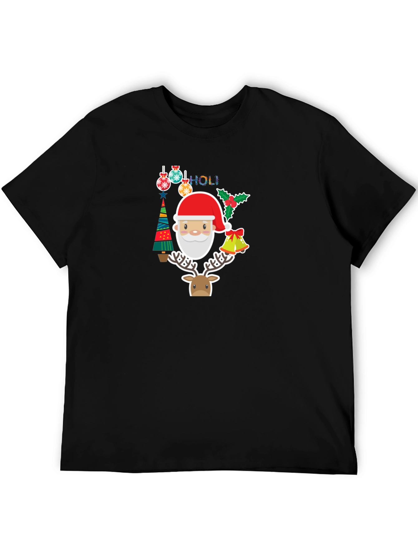 Festive Holiday T-Shirt with Santa & Reindeer Design