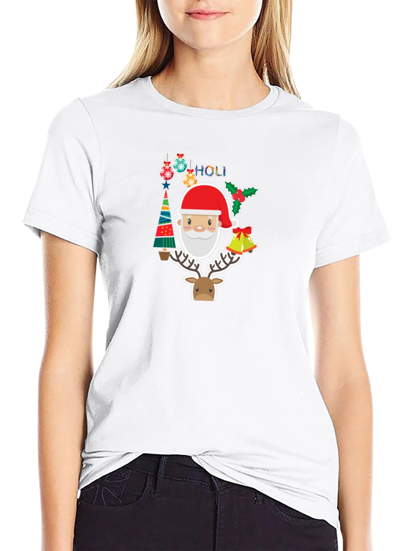 Festive Holiday T-Shirt with Santa & Reindeer Design