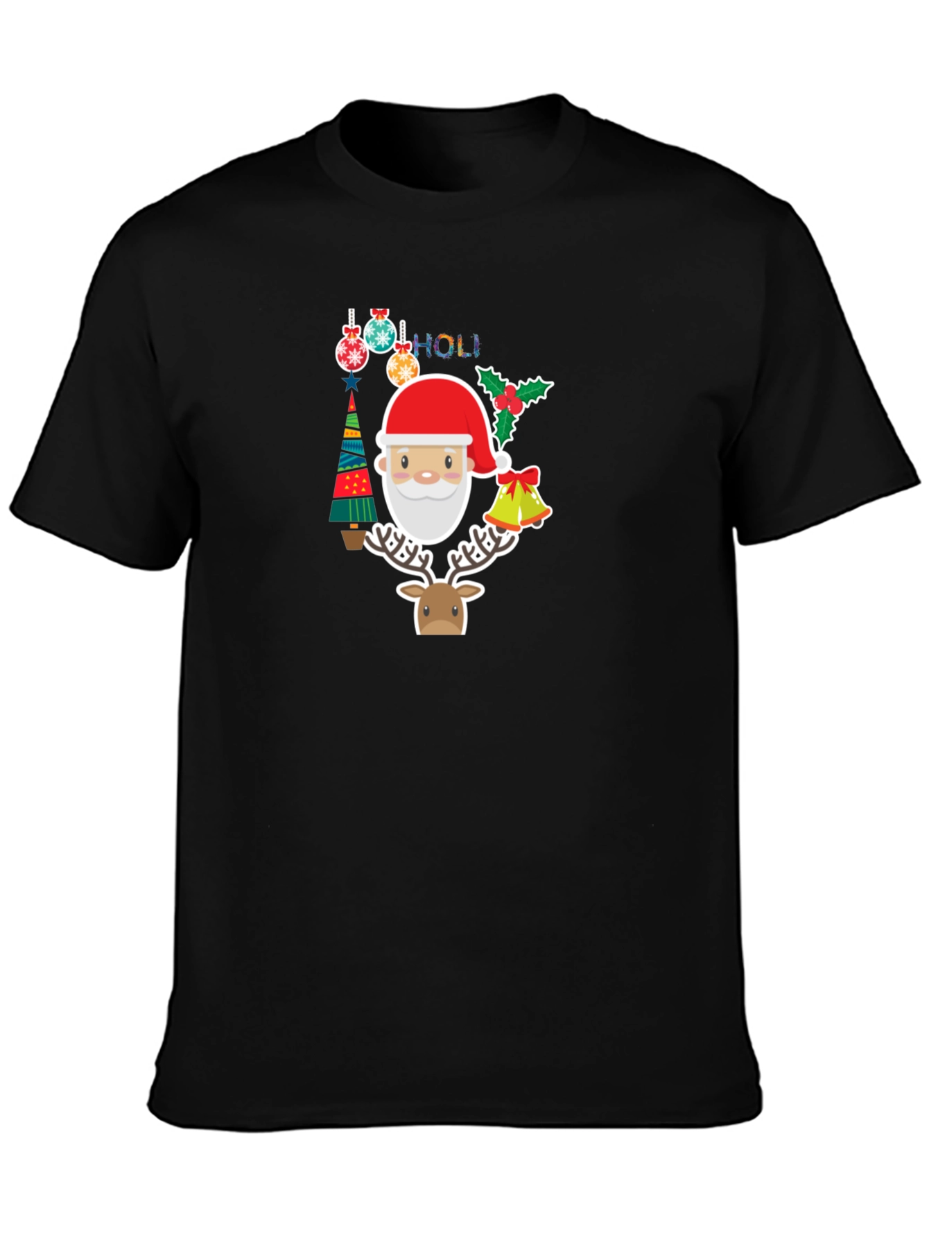 Festive Holiday T-Shirt with Santa & Reindeer Design