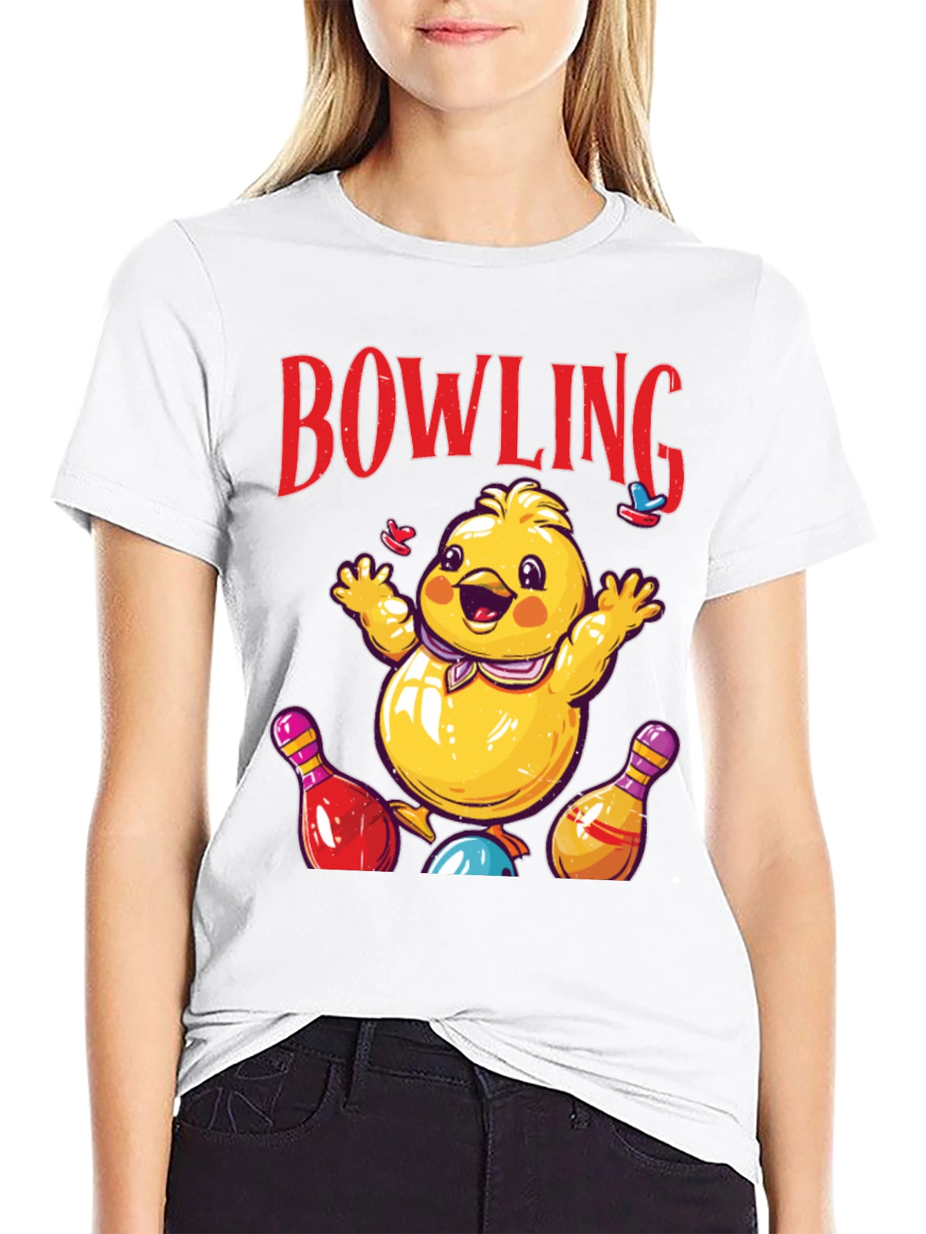 Bowling Chick Graphic Tee - Strike a Pose!