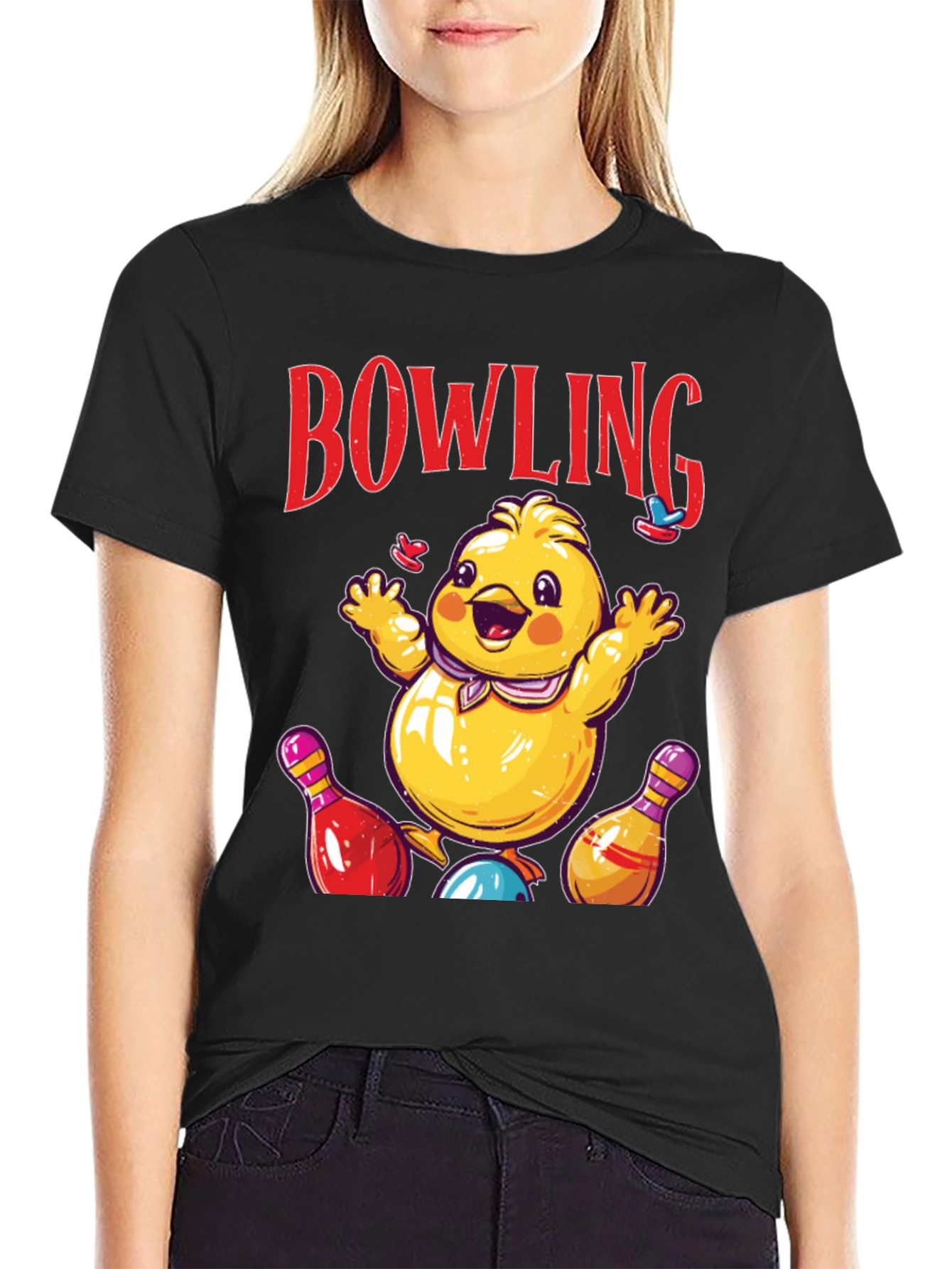 Bowling Chick Graphic Tee - Strike a Pose!