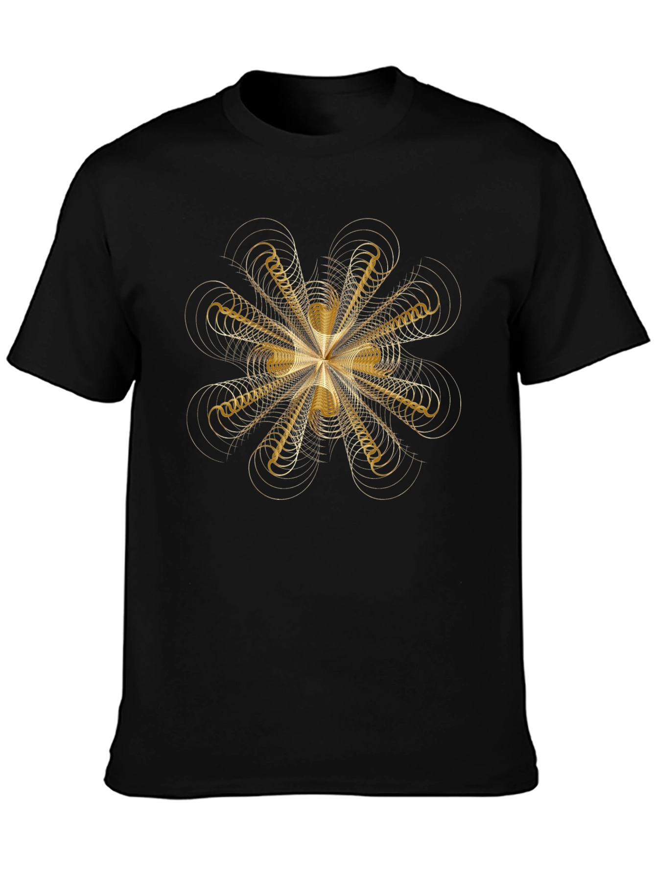 Geometric Gold Pattern Black T-Shirt
