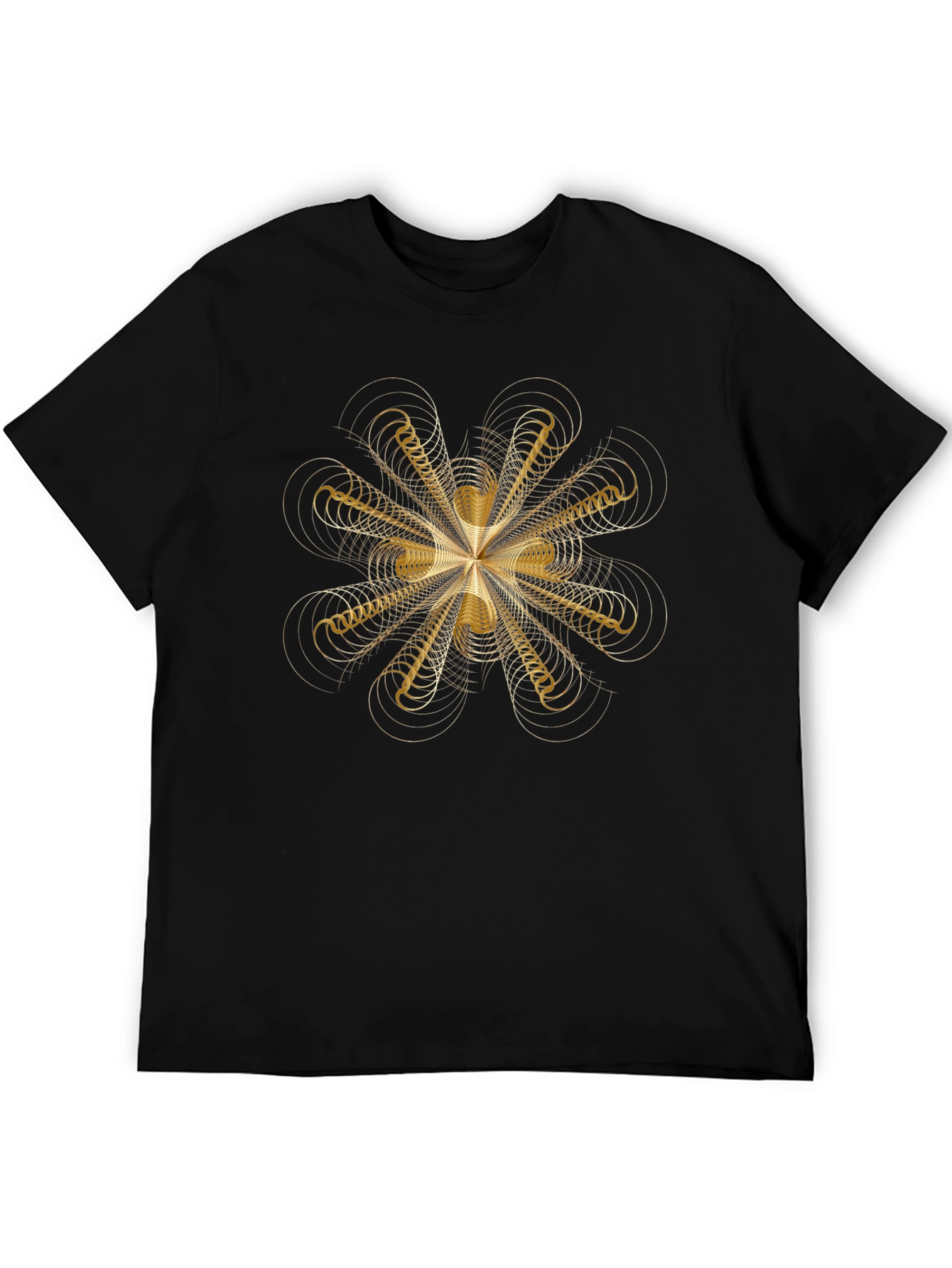 Geometric Gold Pattern Black T-Shirt