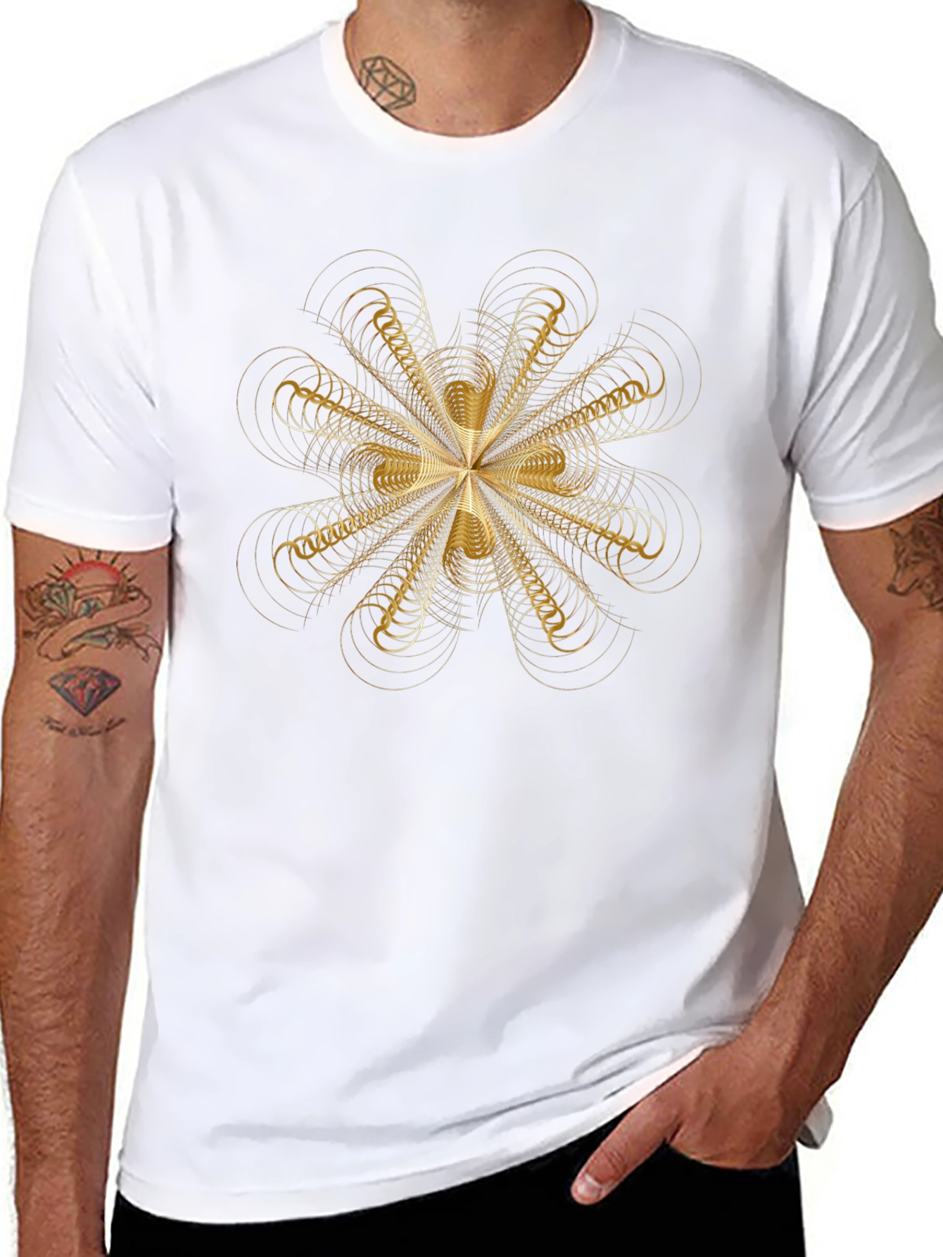Geometric Gold Pattern Black T-Shirt