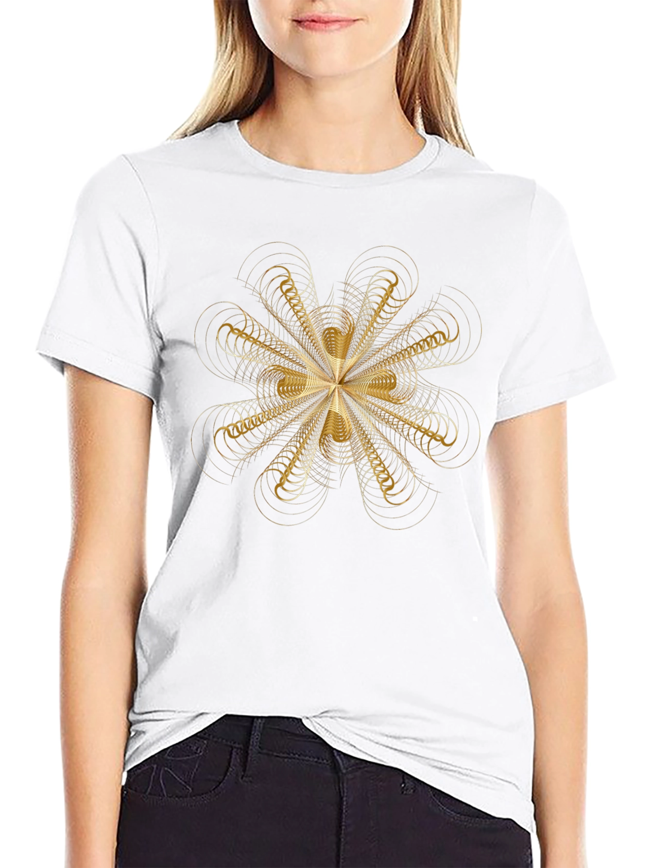 Geometric Gold Pattern Black T-Shirt