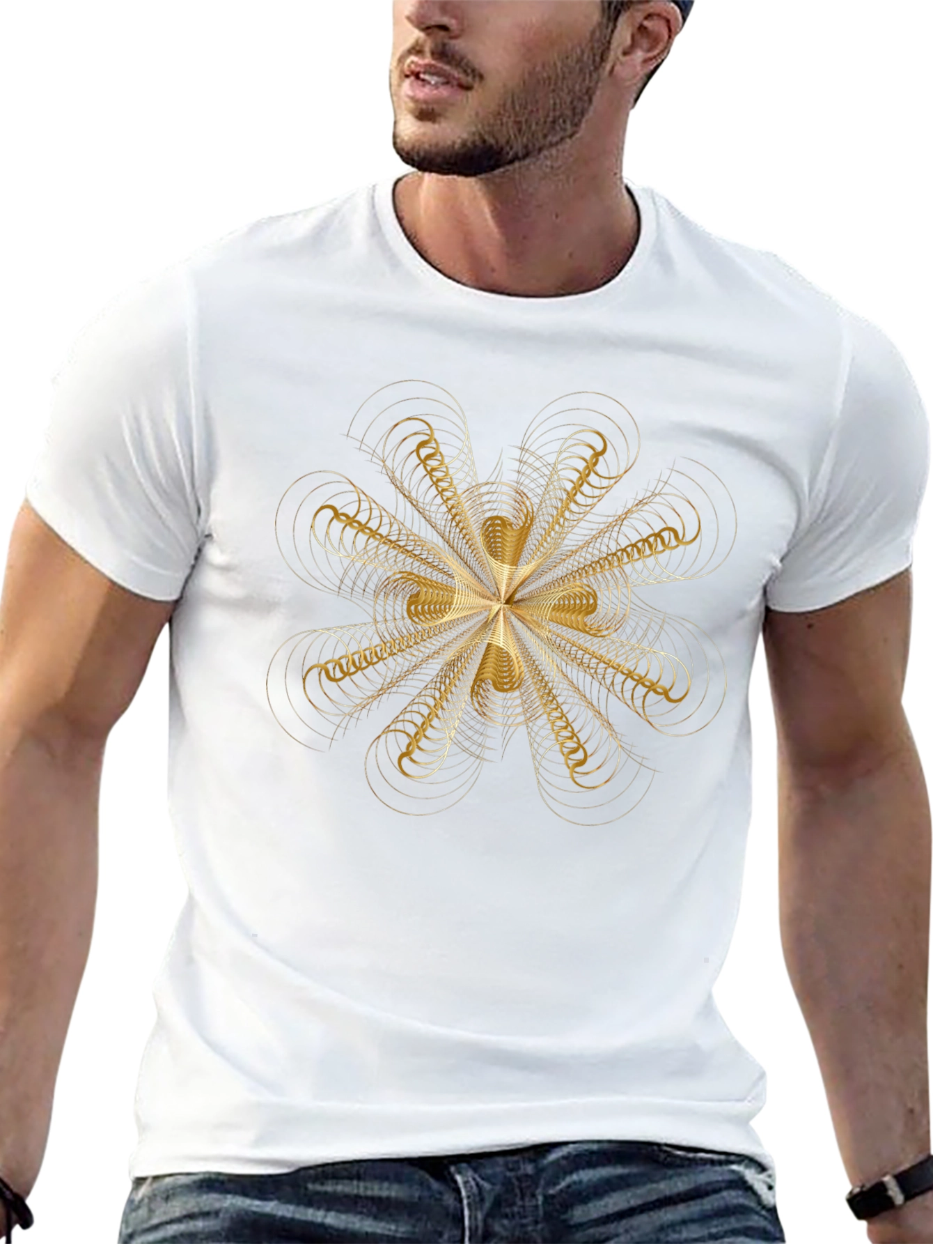 Geometric Gold Pattern Black T-Shirt