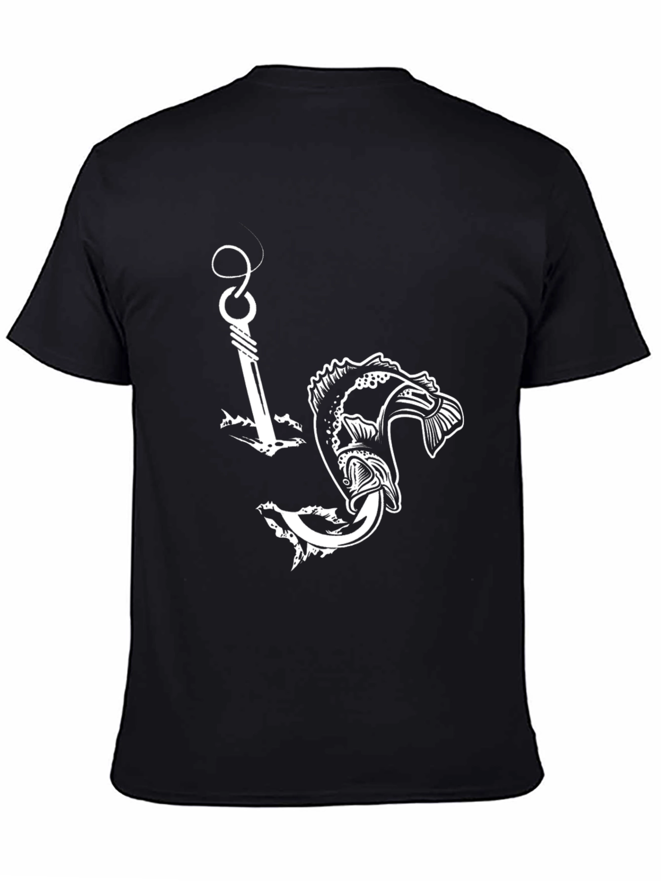 Fishing Hook and Catch Graphic Tee - Black
