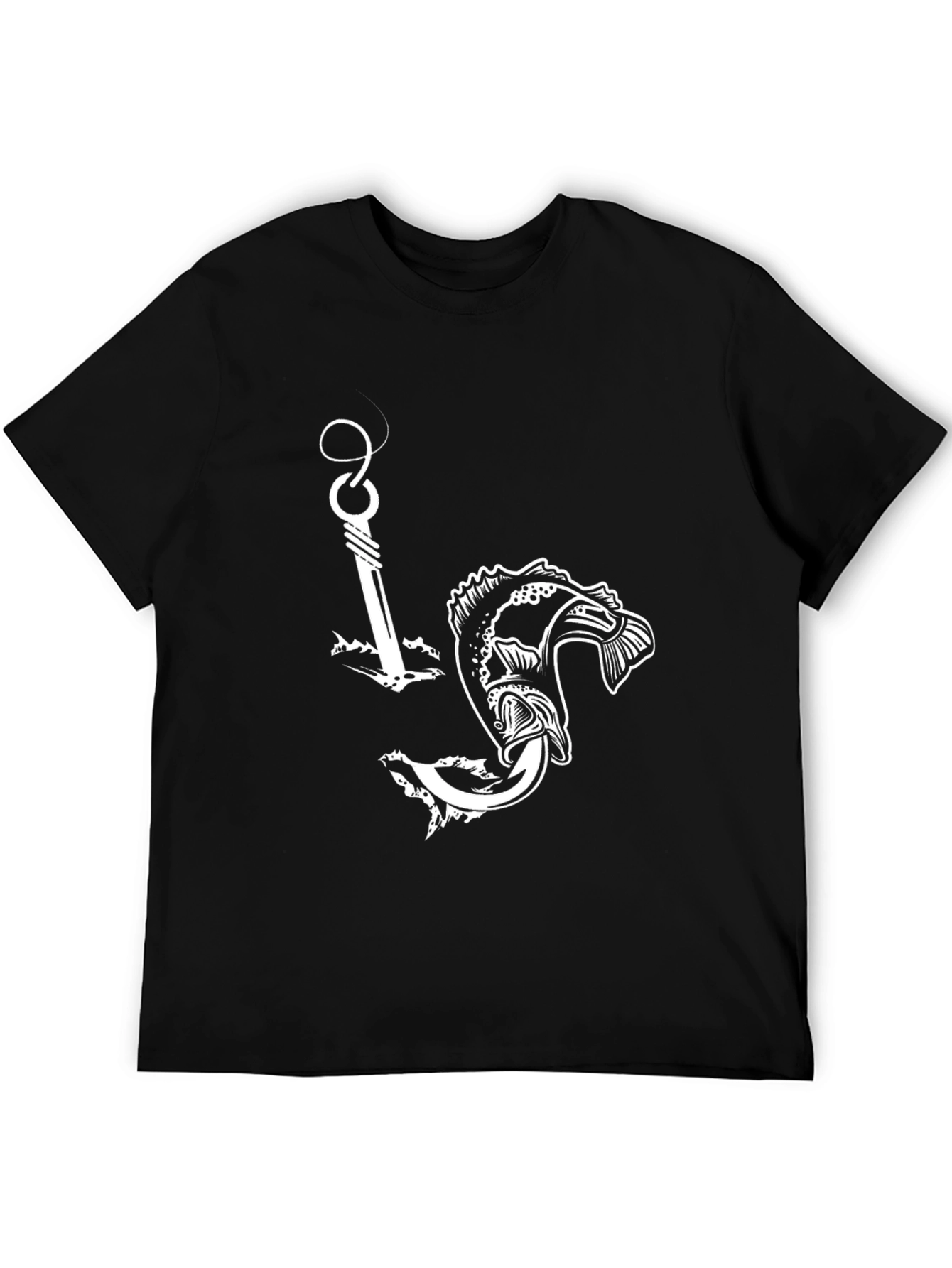 Fishing Hook and Catch Graphic Tee - Black