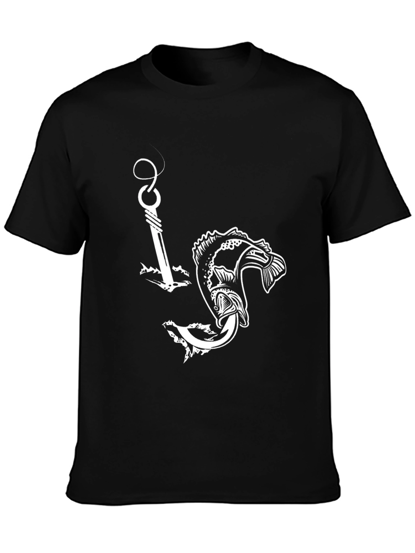 Fishing Hook and Catch Graphic Tee - Black