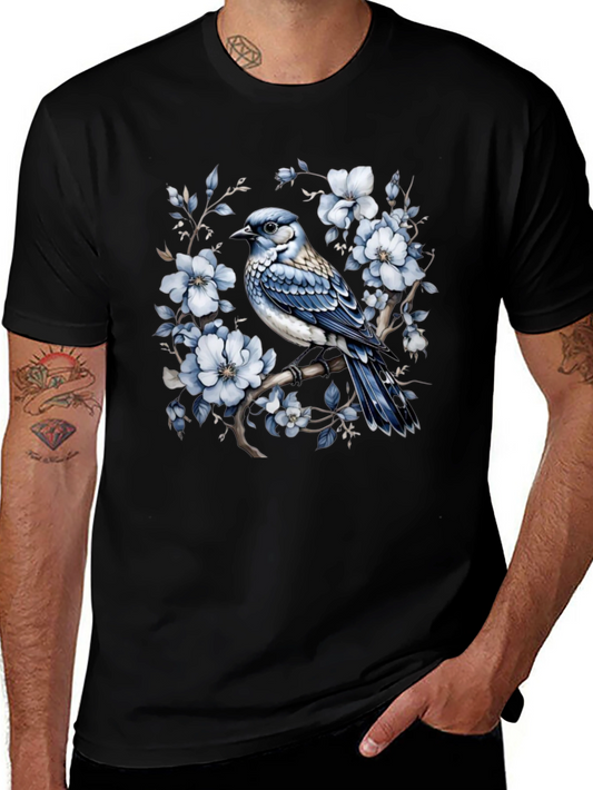 Blue Jay Floral T-Shirt - Nature Inspired Tee