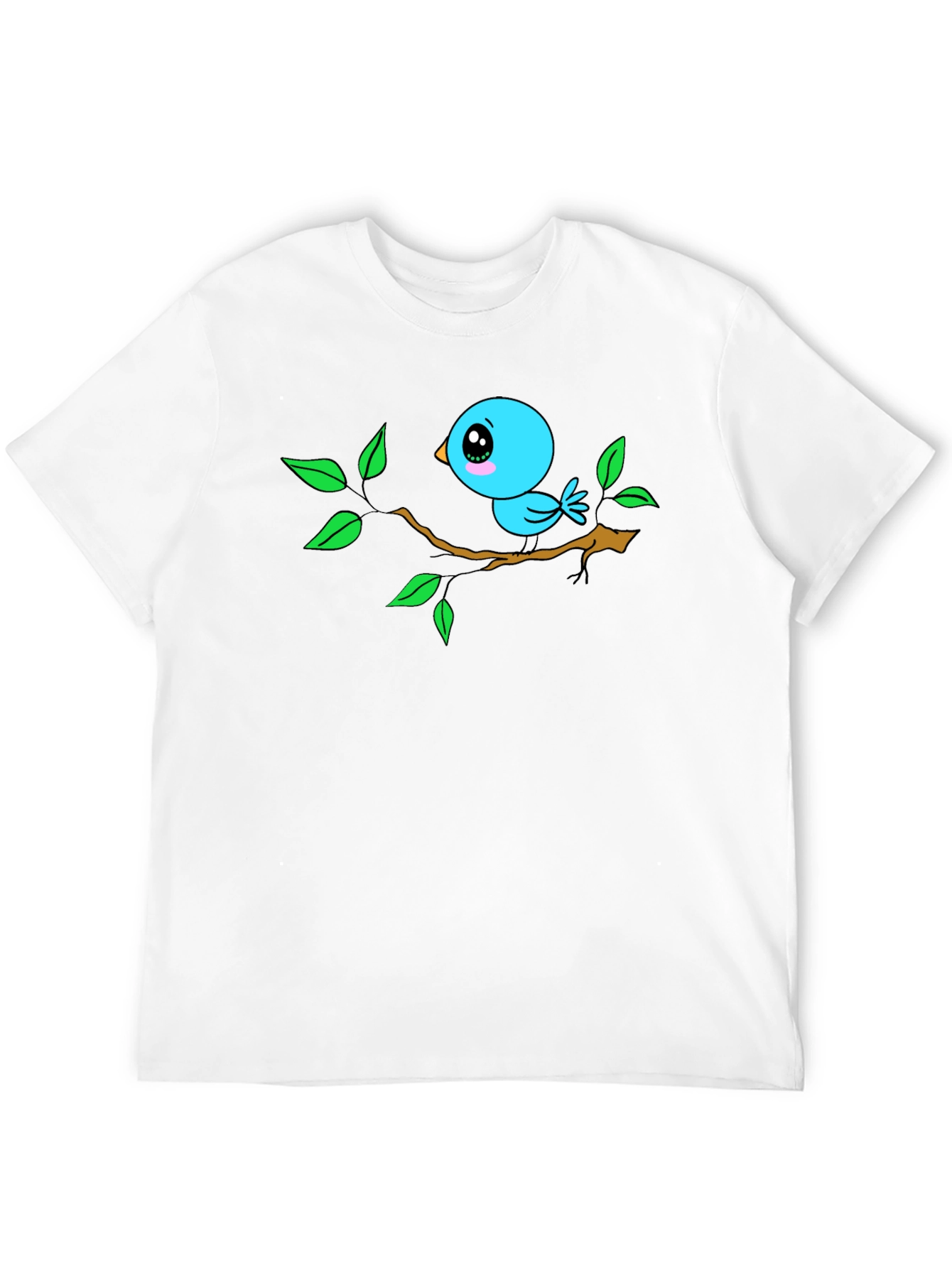 Cartoon Bird on Branch Black T-Shirt