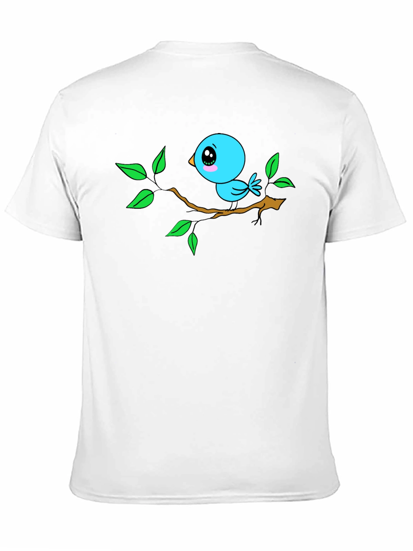 Cartoon Bird on Branch Black T-Shirt
