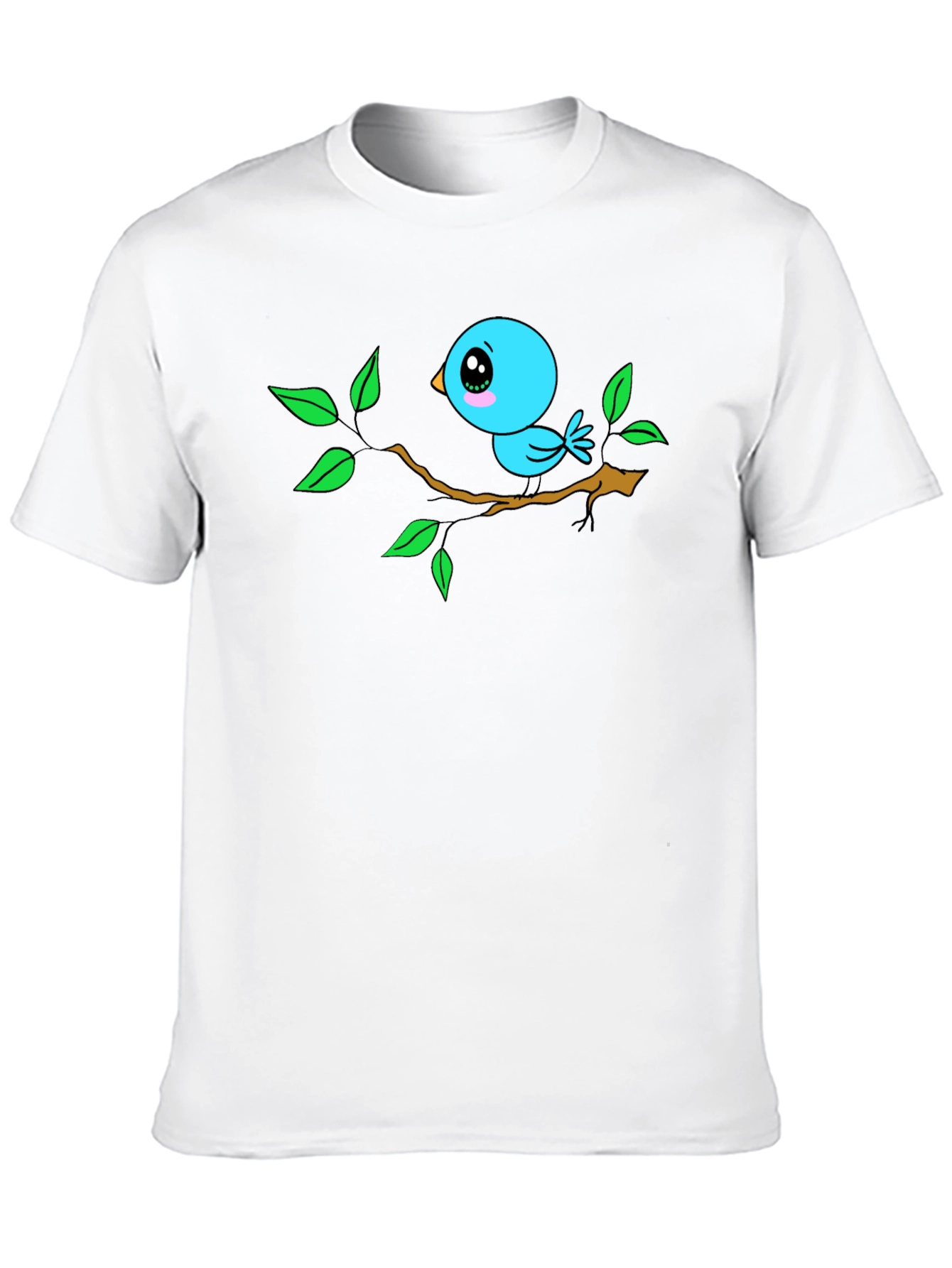 Cartoon Bird on Branch Black T-Shirt