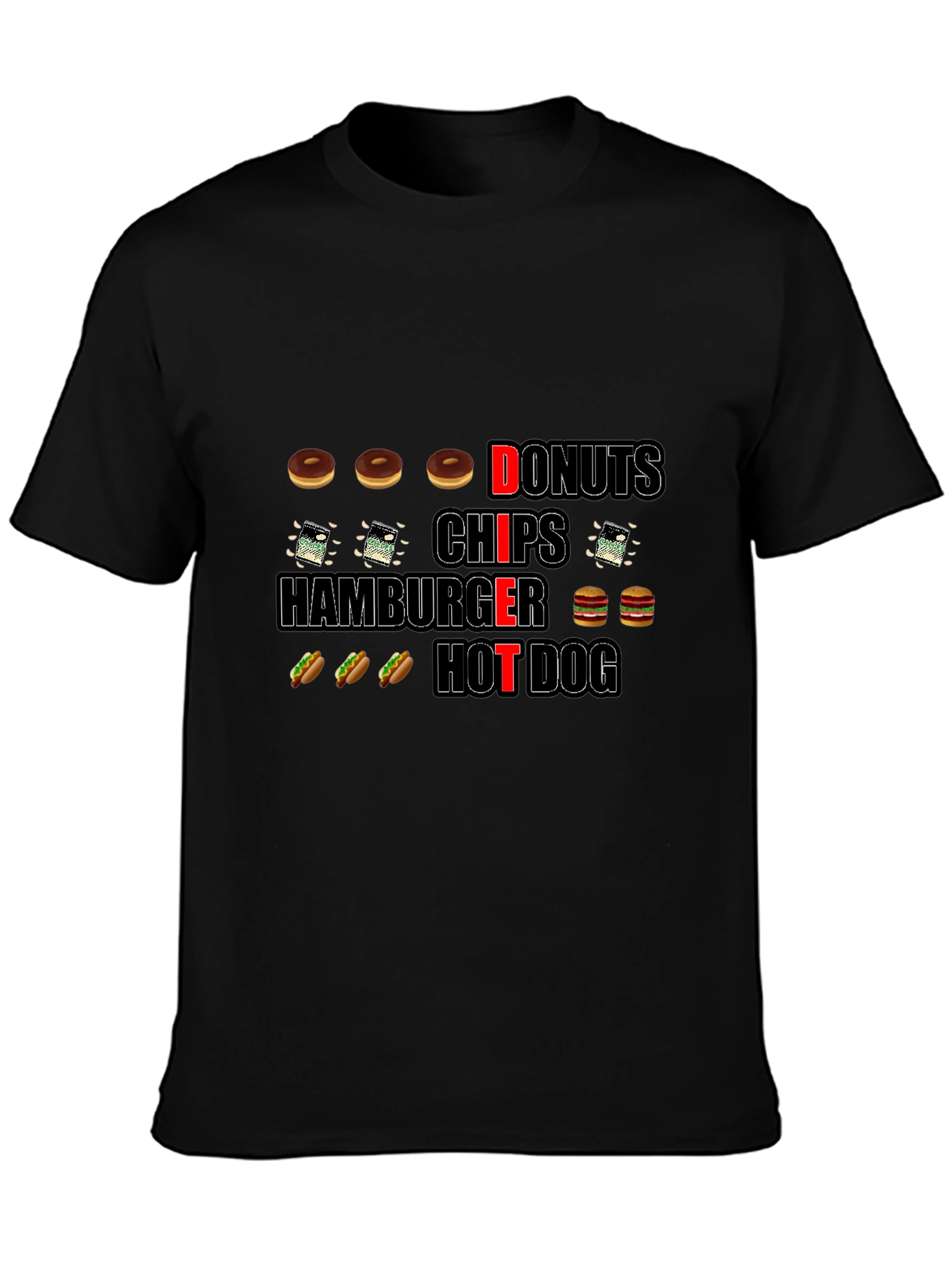 Foodie Fun: Donuts Chips Hamburgers & Hot Dogs T-Shirt