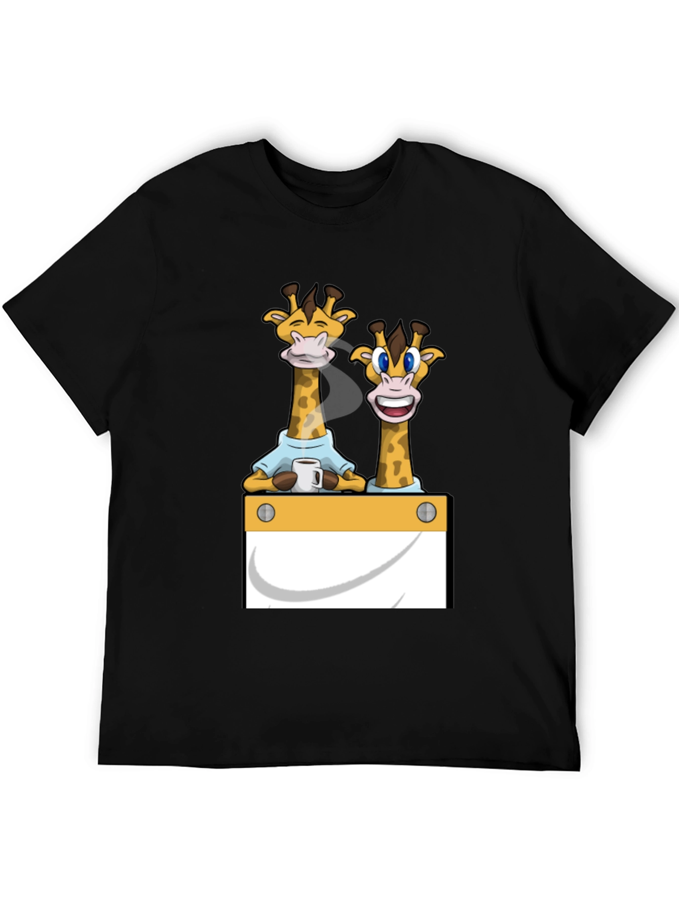 Giraffe Cartoon Graphic Print Black T-Shirt
